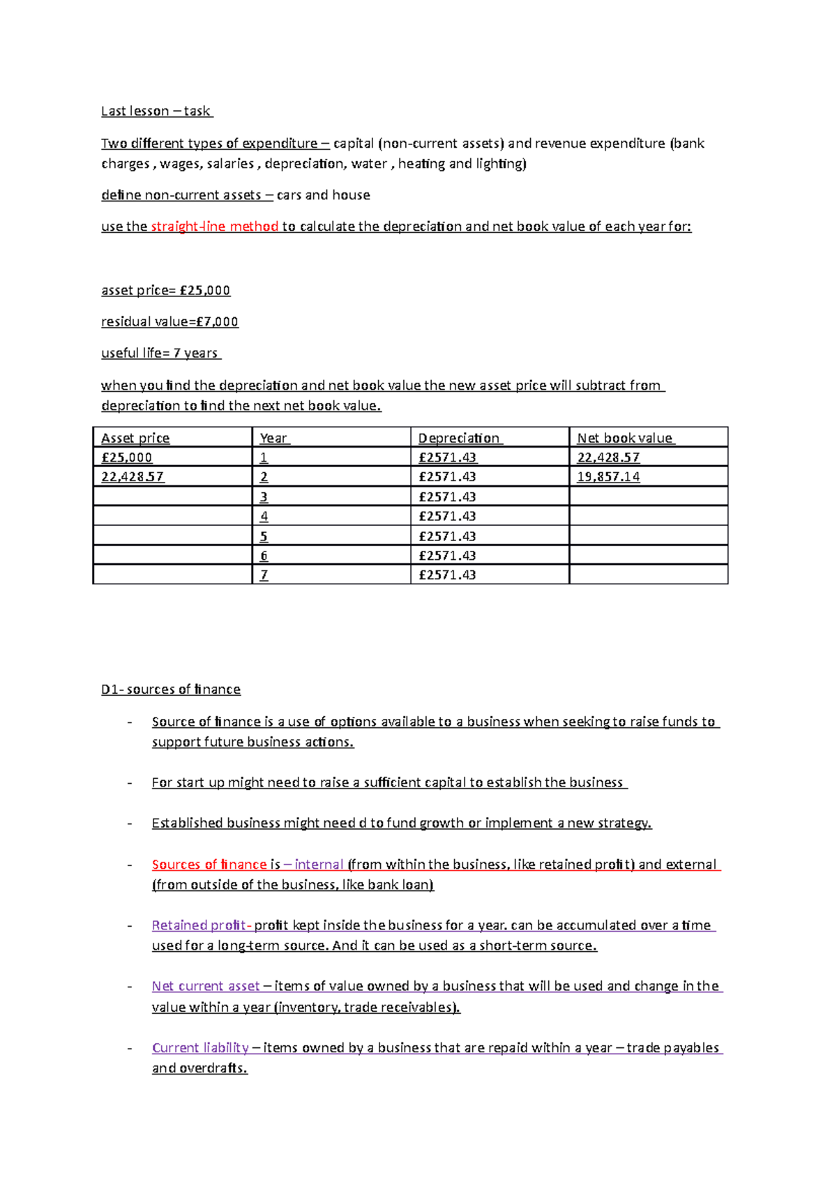 D1 - business - Last lesson – task Two different types of expenditure ...