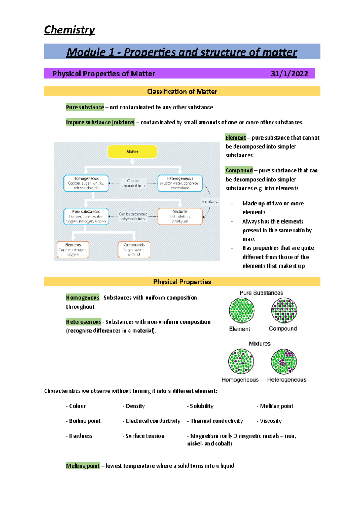 Chemistry - Module 1 - Notes For Chem - Module 1 - Properties And ...