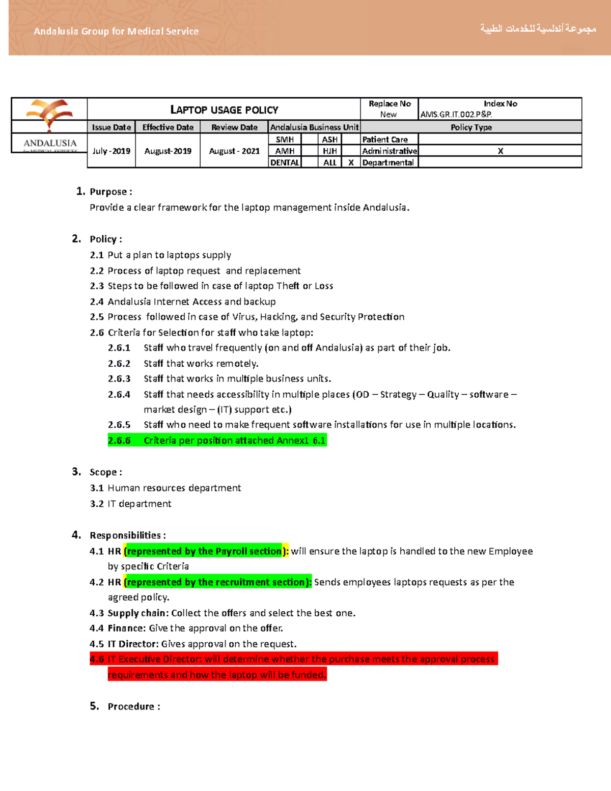 Laptop20 Usage20 Policy Index No AMS.GR.IT.002&P. Replace No LAPTOP