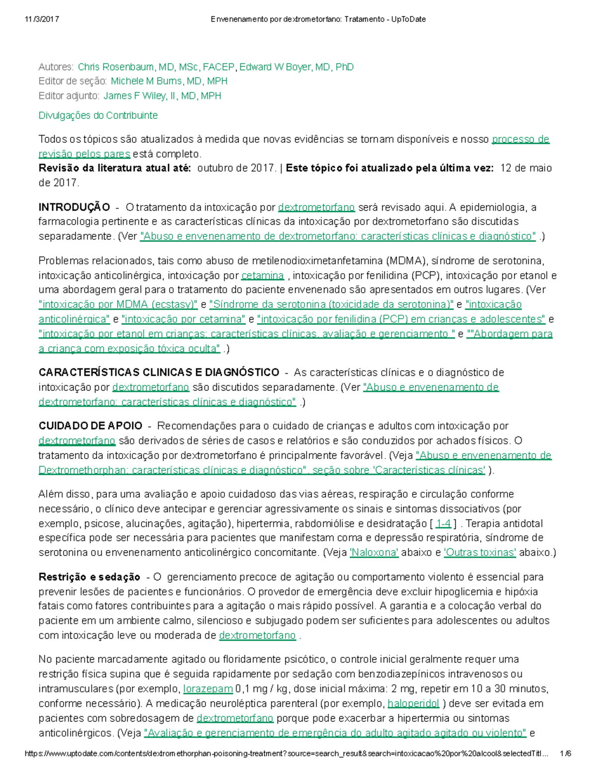 Envenenamento por dextrometorfano Tratamento - Up To Date - Autores ...