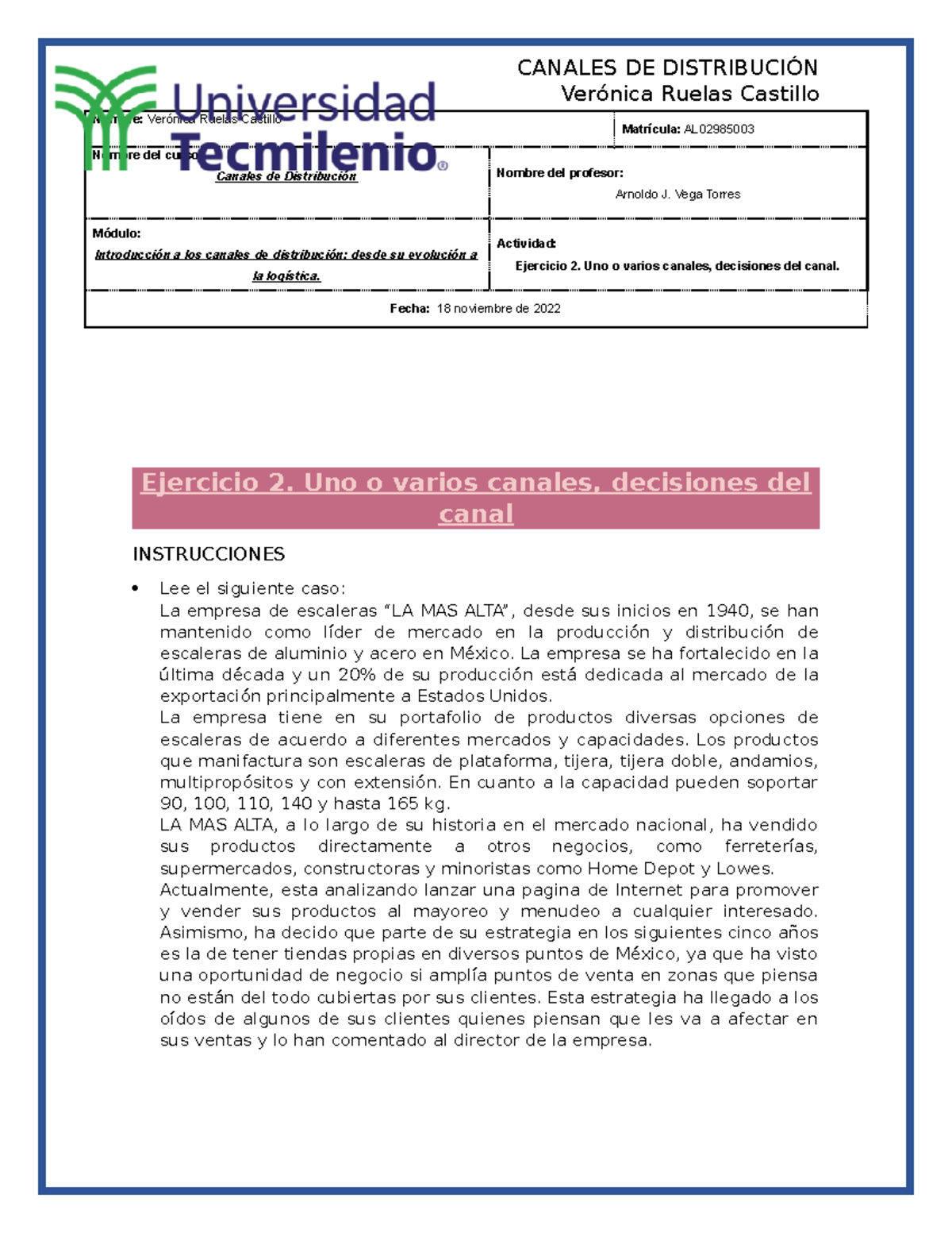 Canales DE Distribución Act 2 - Verónica Ruelas Castillo Nombre ...