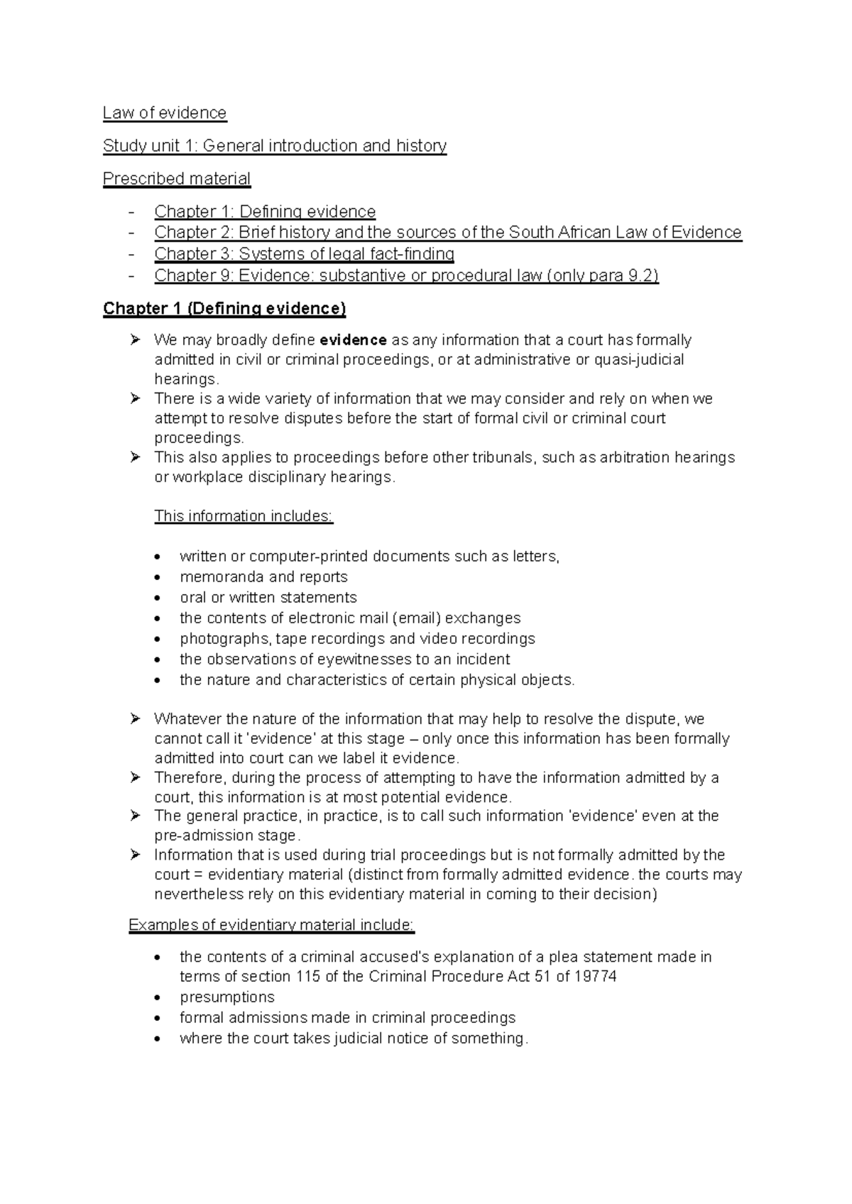 Laws3048a Evidence 2021 Summaries For Unit 1 Section Derived From