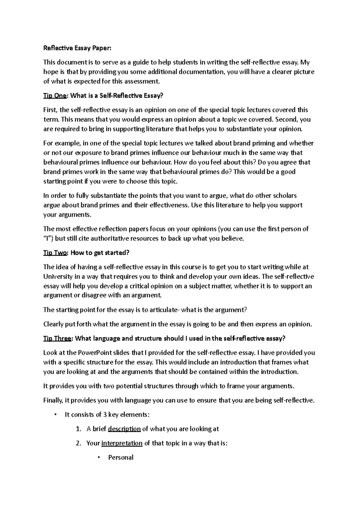 Style Guide for the Reflective Essay Paper - Studocu