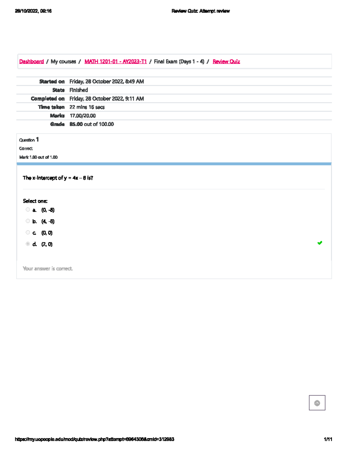 Self-Quiz Unit Final 2 - MATH 1201-01 - AY2023-T1 - 09:16 Review Quiz ...