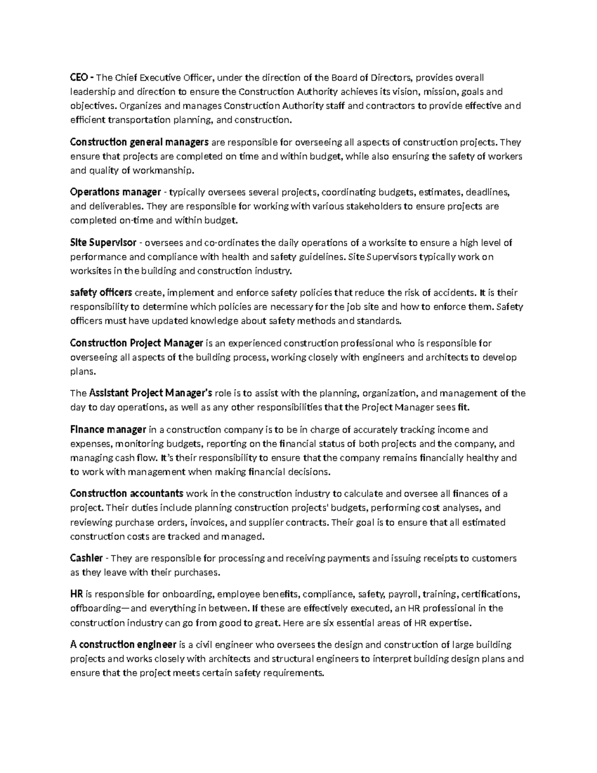 CEO - Notes - CEO - The Chief Executive Officer, under the direction of ...