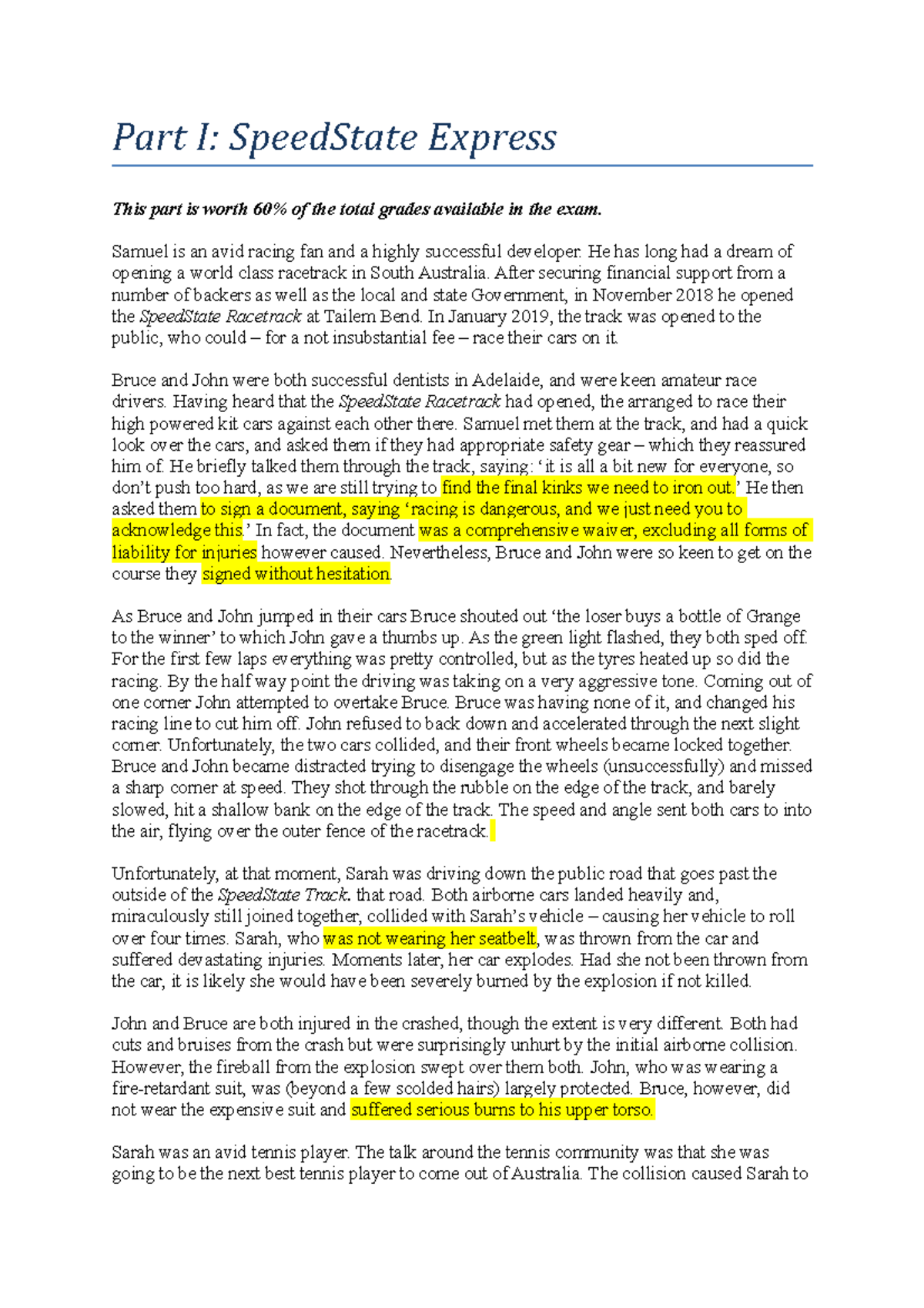 Sample/practice exam 2019, questions - Part I: SpeedState Express This ...