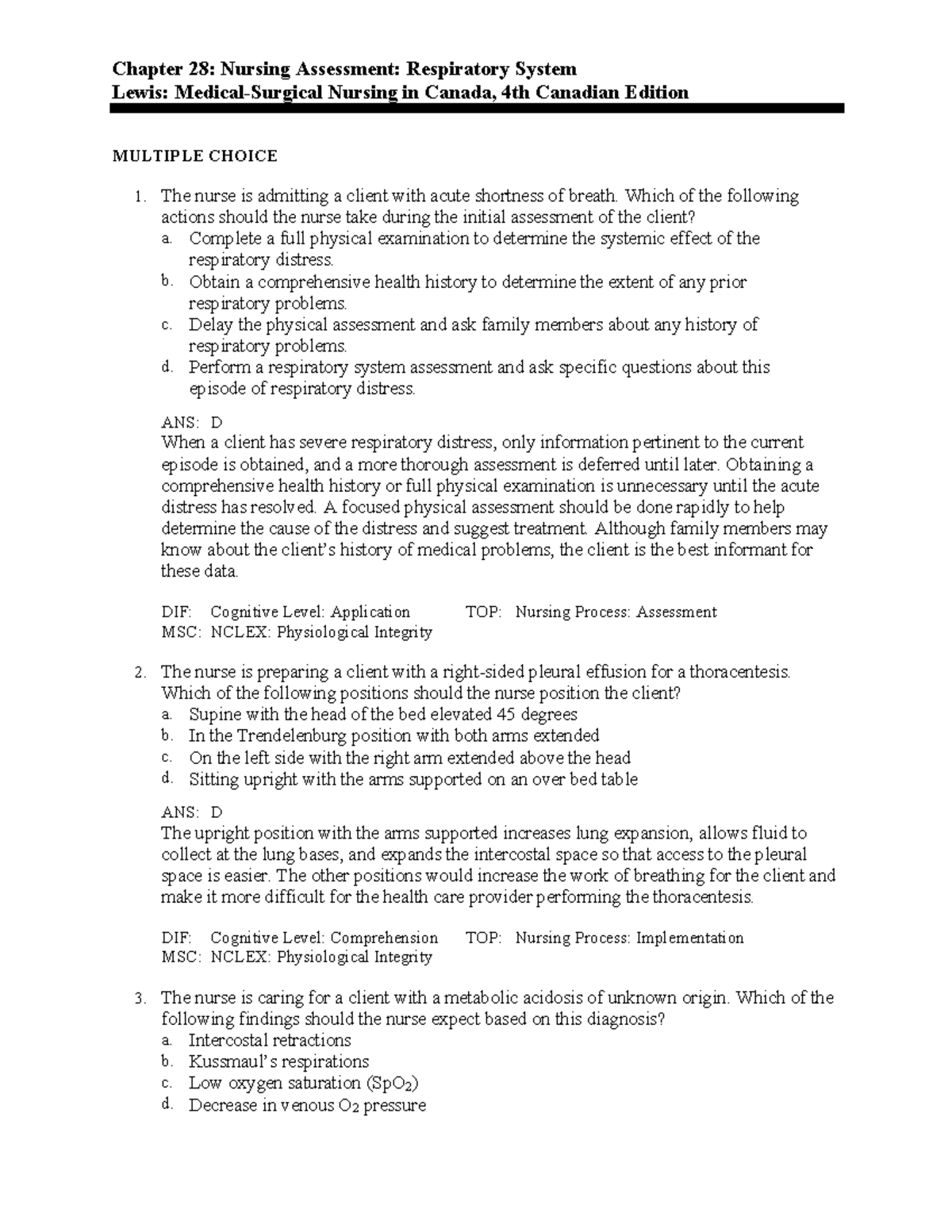 Medsurg chapter 28 - Chapter 28: Nursing Assessment: Respiratory System ...