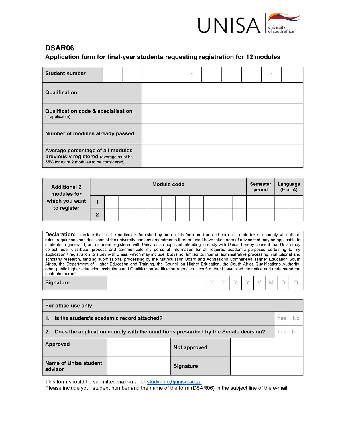 unisa-dsar06-form-final-year-student-dsar-application-form-for-final