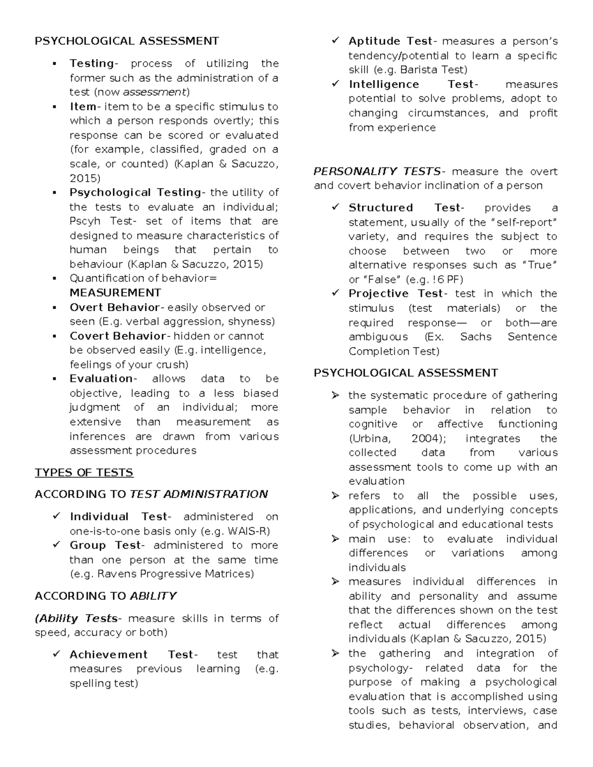 Pysch Assessment - PSYCHOLOGICAL ASSESSMENT Testing- process of ...