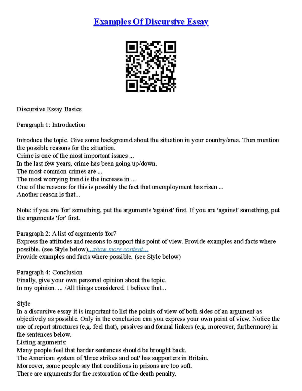 Sample Discussion Essay - Examples Of Discursive Essay Discursive Essay ...