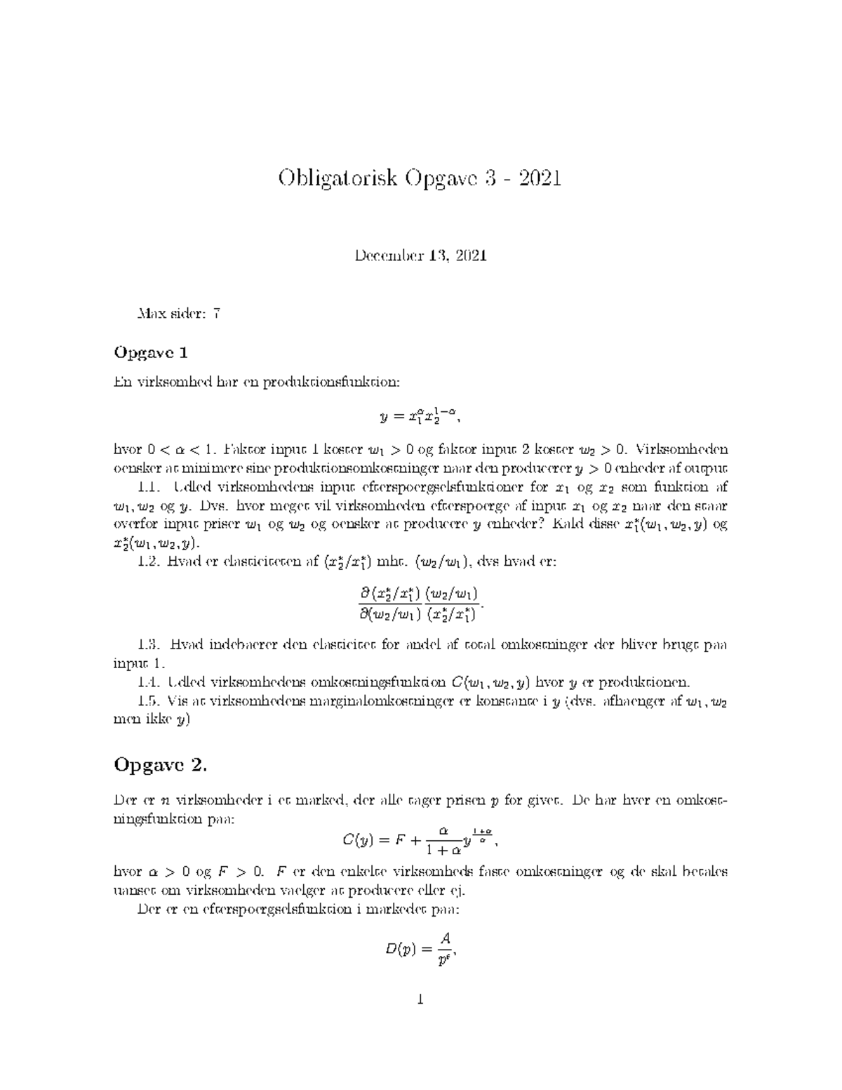 Obligatorisk Opgave 3 2021 - Matematik - Studocu