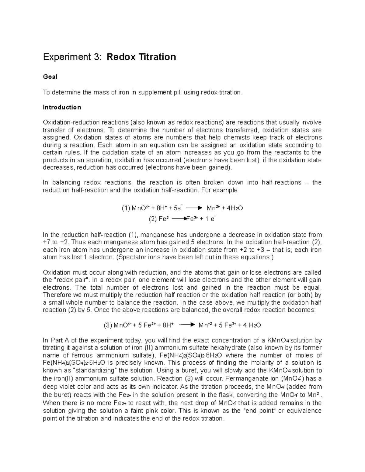 redox titration experiment