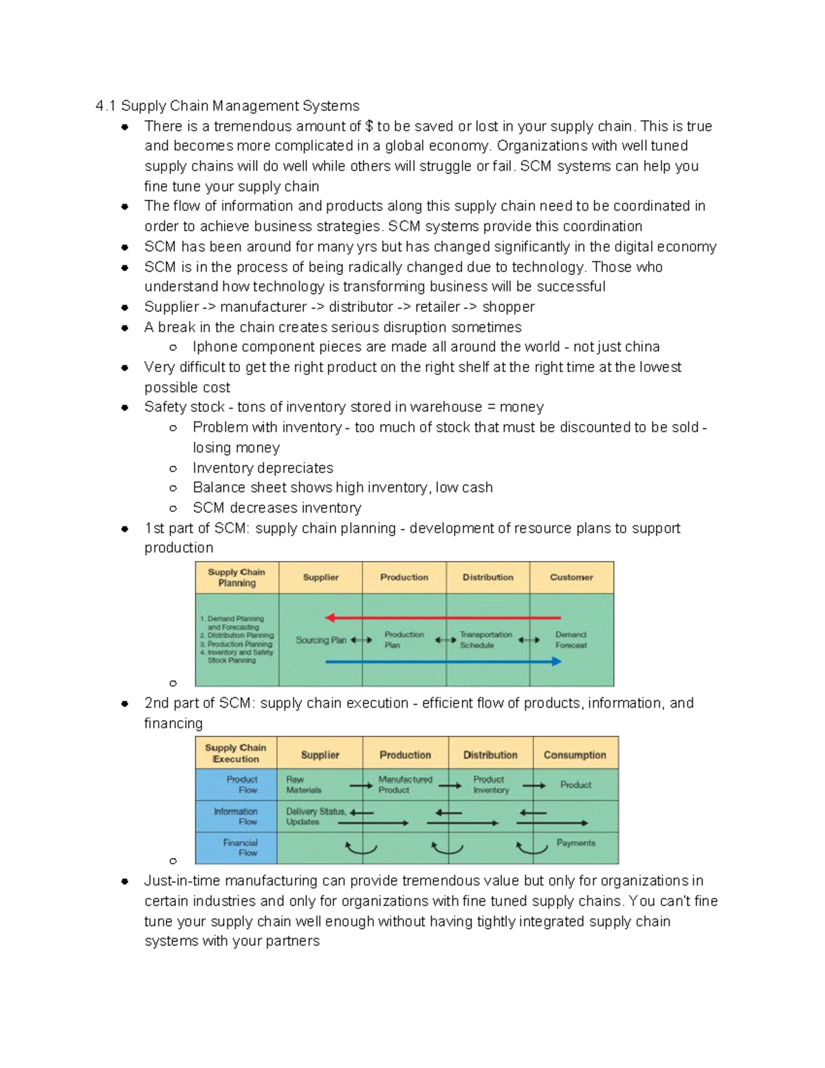 MIS Lecture Notes Exam 3 - (Weeks 10-13) - 4 Supply Chain Management ...