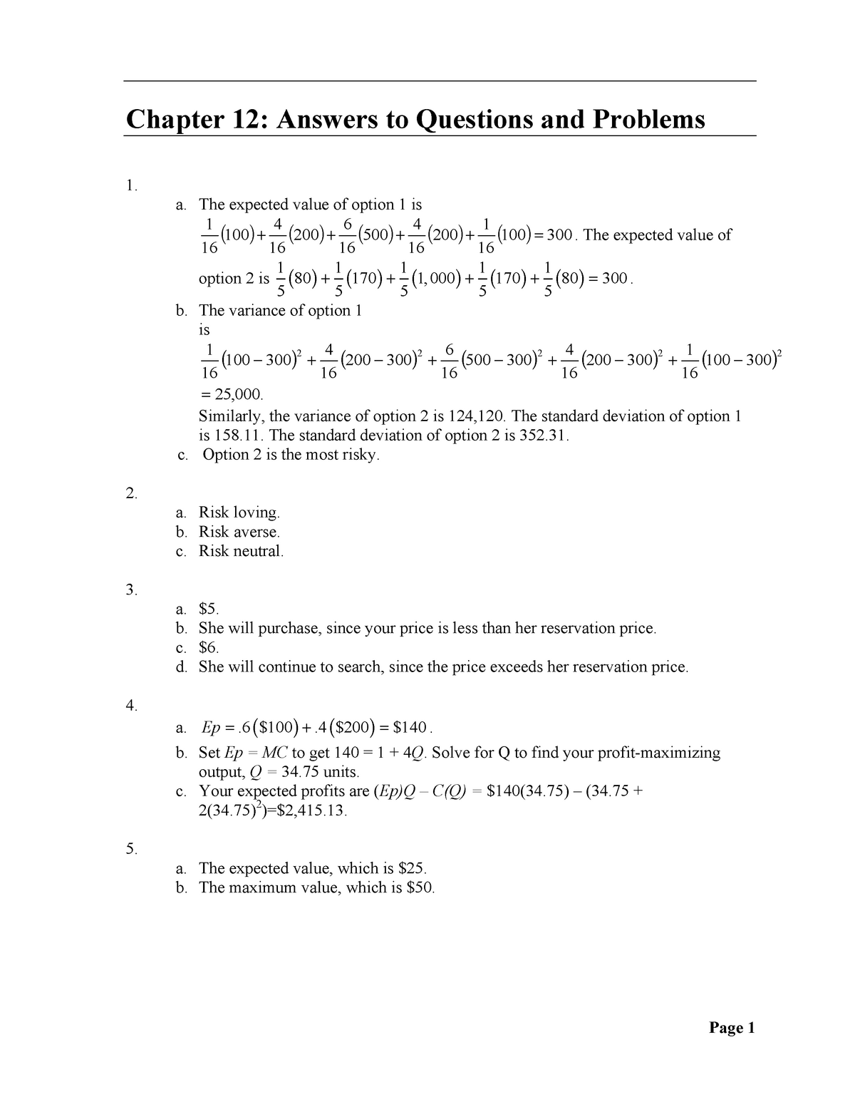 Chapter 12 Solution Manual For Managerial Economics Business Strategy 7th Edition Michael Studocu