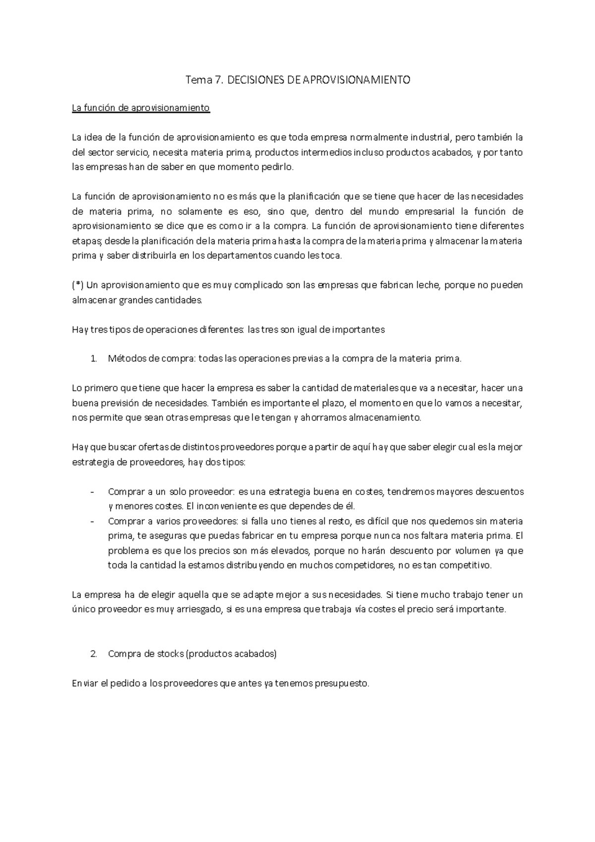 Tema 7 - Apuntes tema 7 - Tema 7. DECISIONES DE APROVISIONAMIENTO La ...