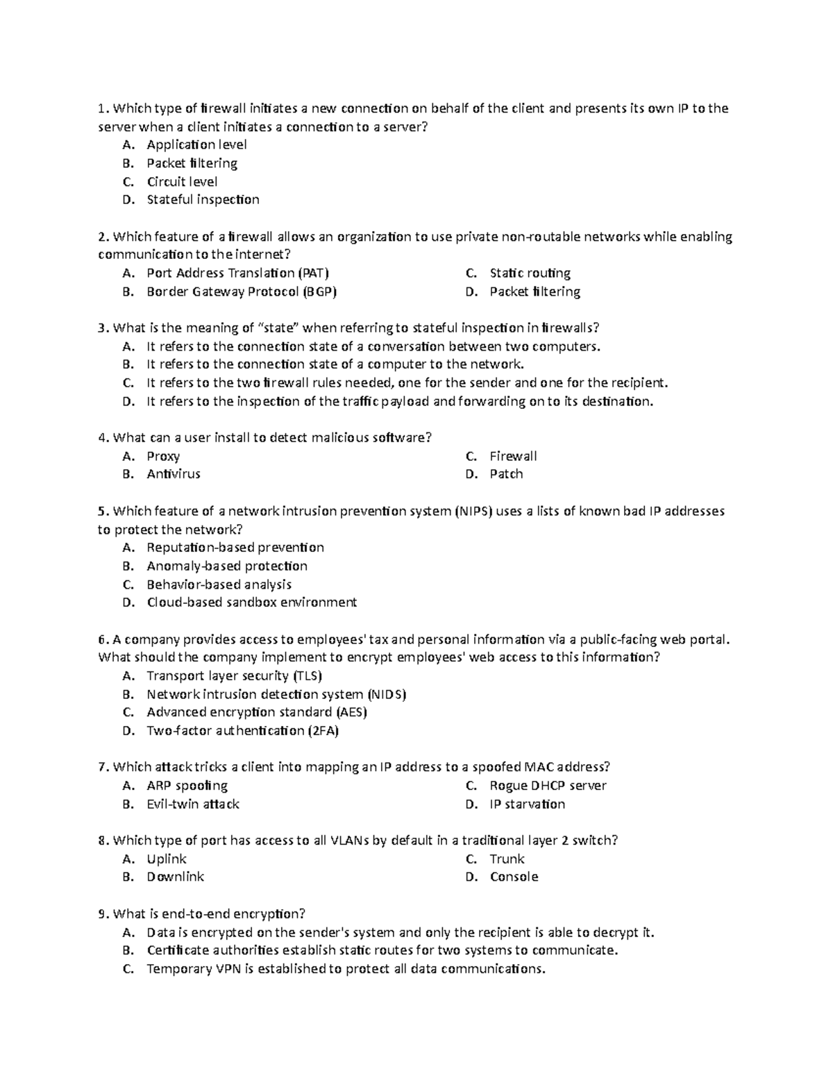 Network Security Operations Quiz - B - Which type of firewall initiates ...