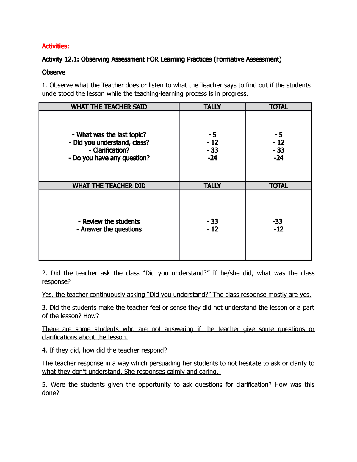 FS1 EP12 Answers - For Learning - Activities: Activity 12: Observing ...