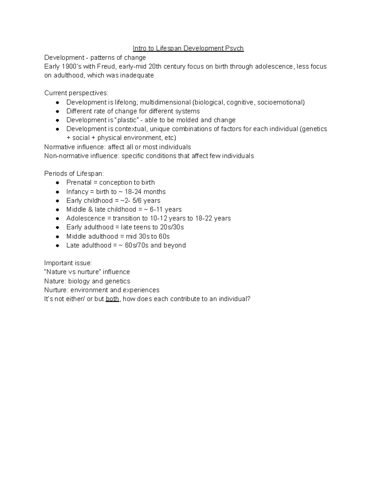 Intro To Lifespan Development Studocu