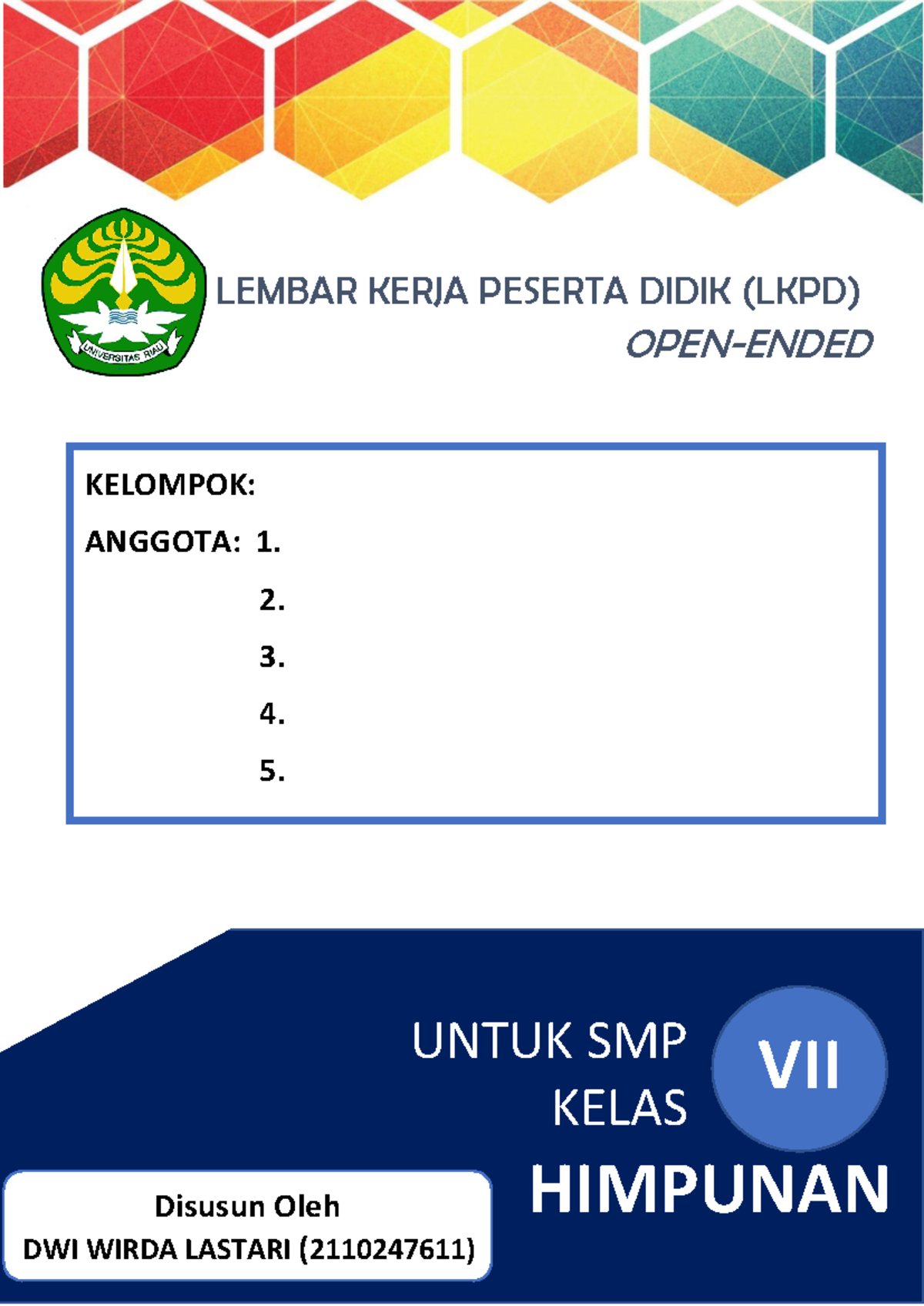 DWL LKPD Himpunan - UNTUK SMP KELAS VII Disusun Oleh DWI WIRDA LASTARI ...