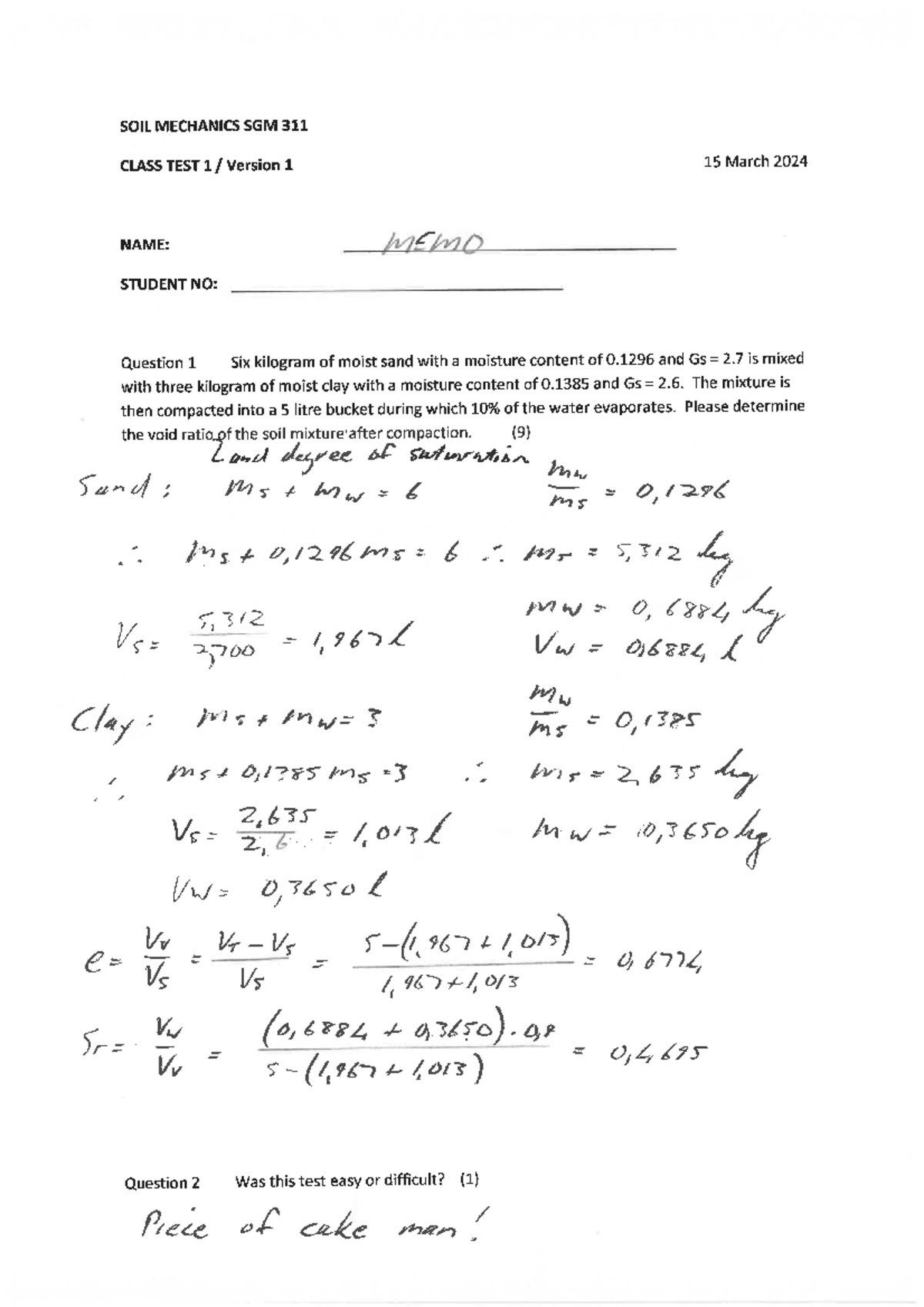 Class test 1 memo - SGM 311 - Studocu