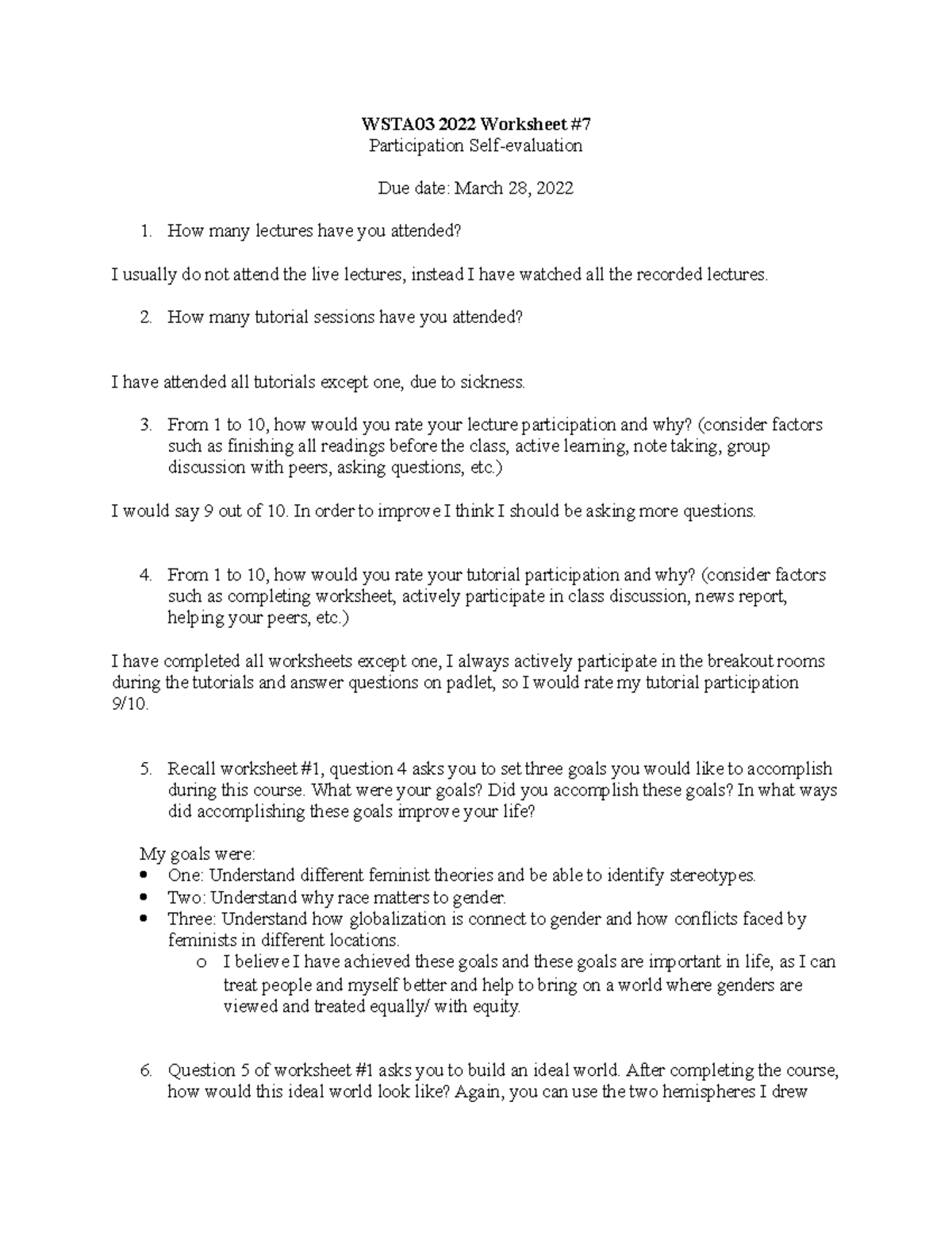 WSTA03 2022 Worksheet #7 2021 - WGS102 - U of T - Studocu