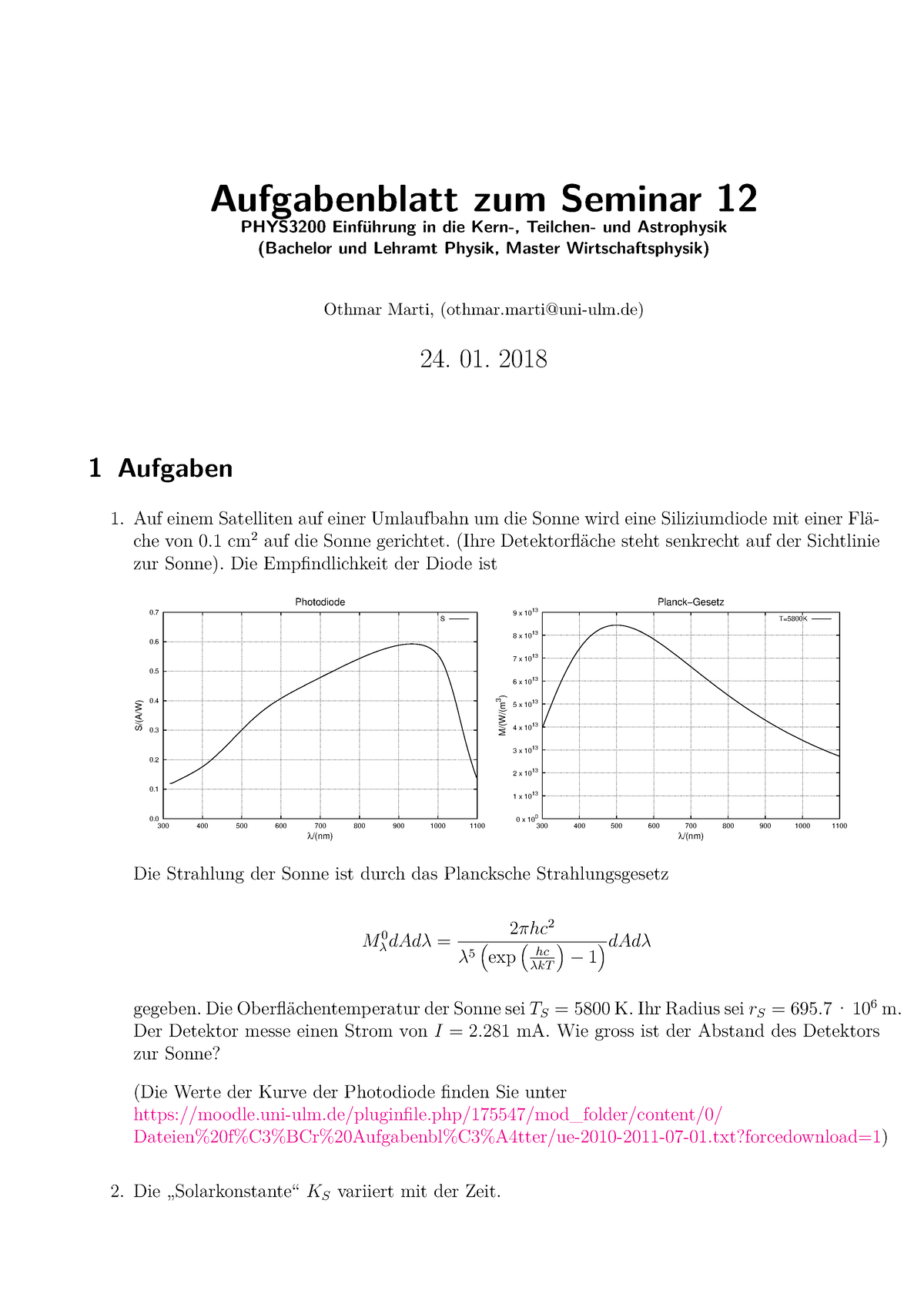 Aufgabenblatt 12 Zu Den Seminaren Vom 24. 01. 2018 Mit L”sungen ...