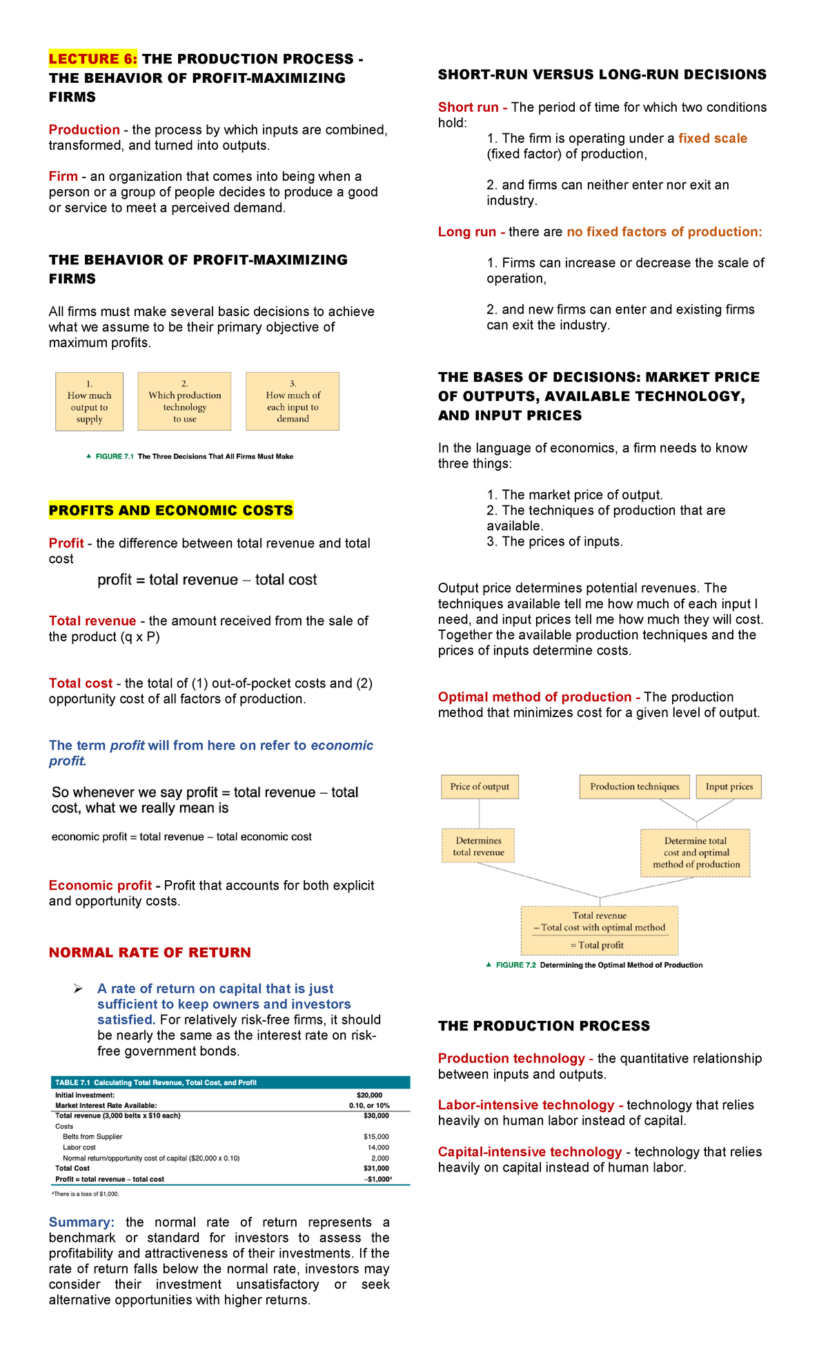 Lecture-6 - Lesson 6 - LECTURE 6: THE PRODUCTION PROCESS - THE BEHAVIOR ...