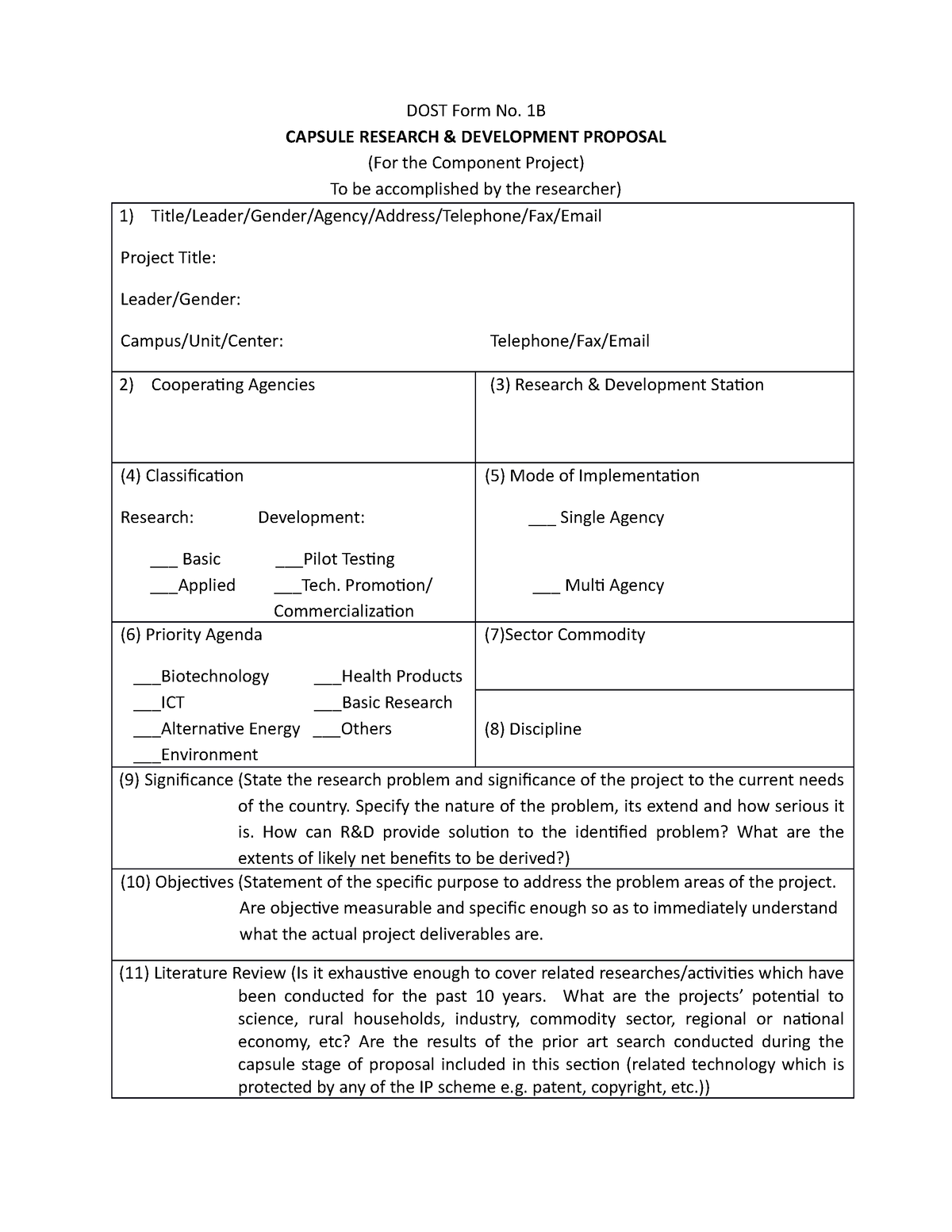 dost research proposal format