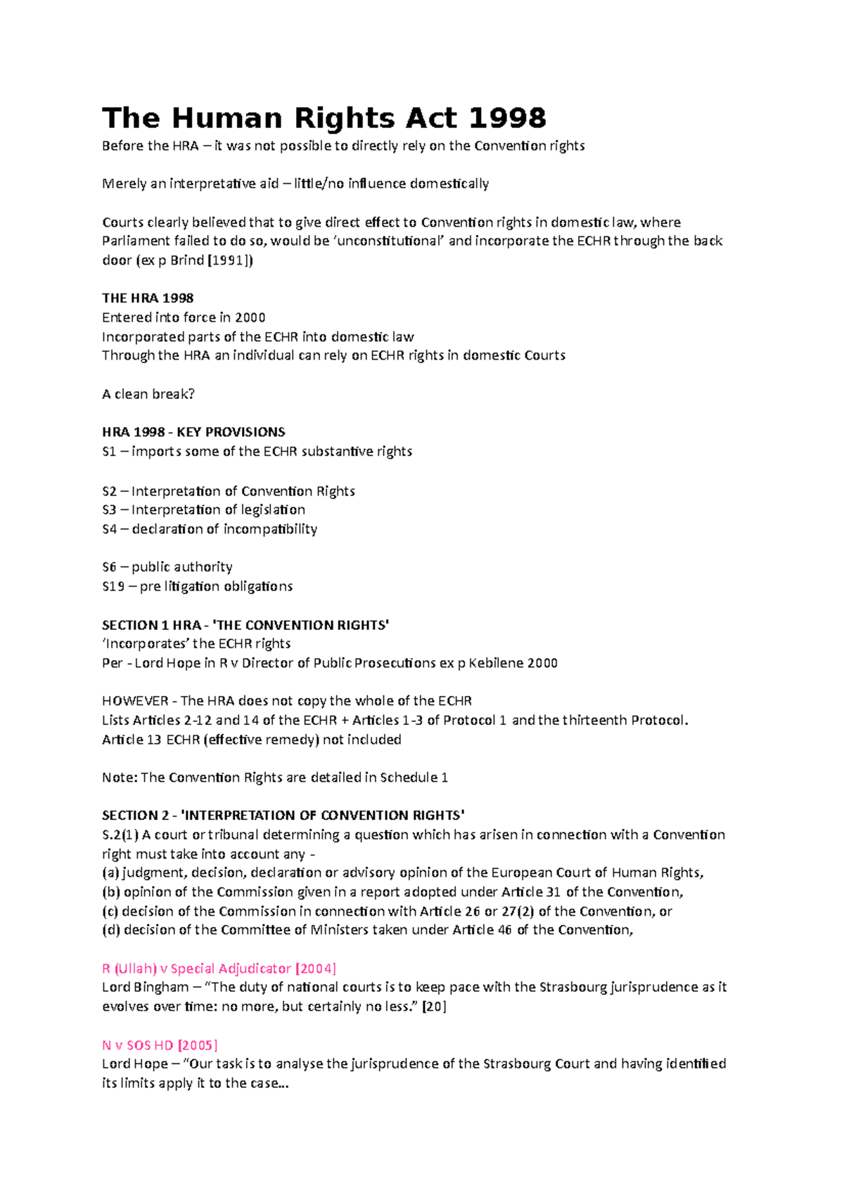 The Human Rights Act 1998 Lecture 20 The Human Rights Act 1998 Before