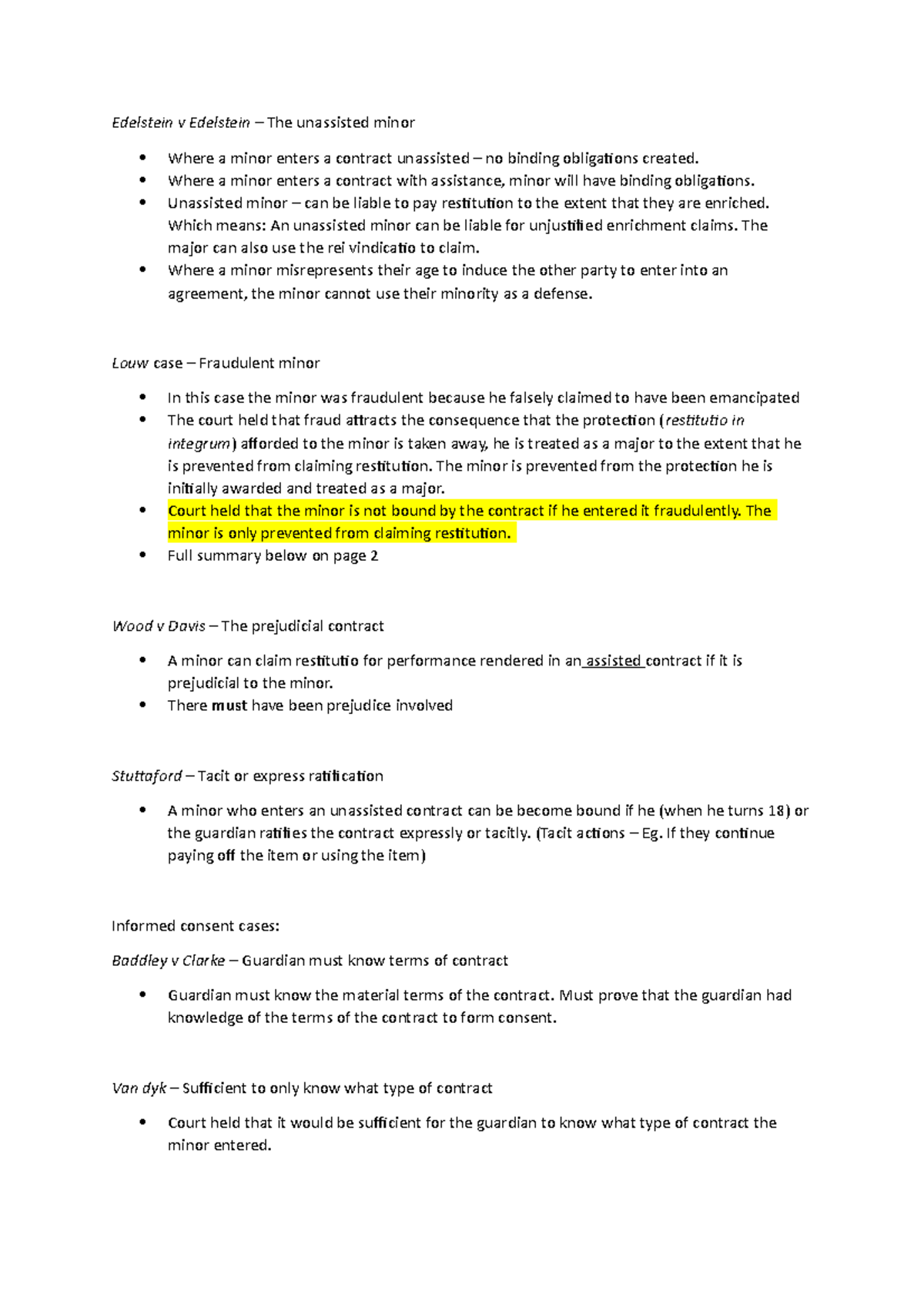 Theme 7 - Case law Intro - Edelstein v Edelstein – The unassisted minor ...