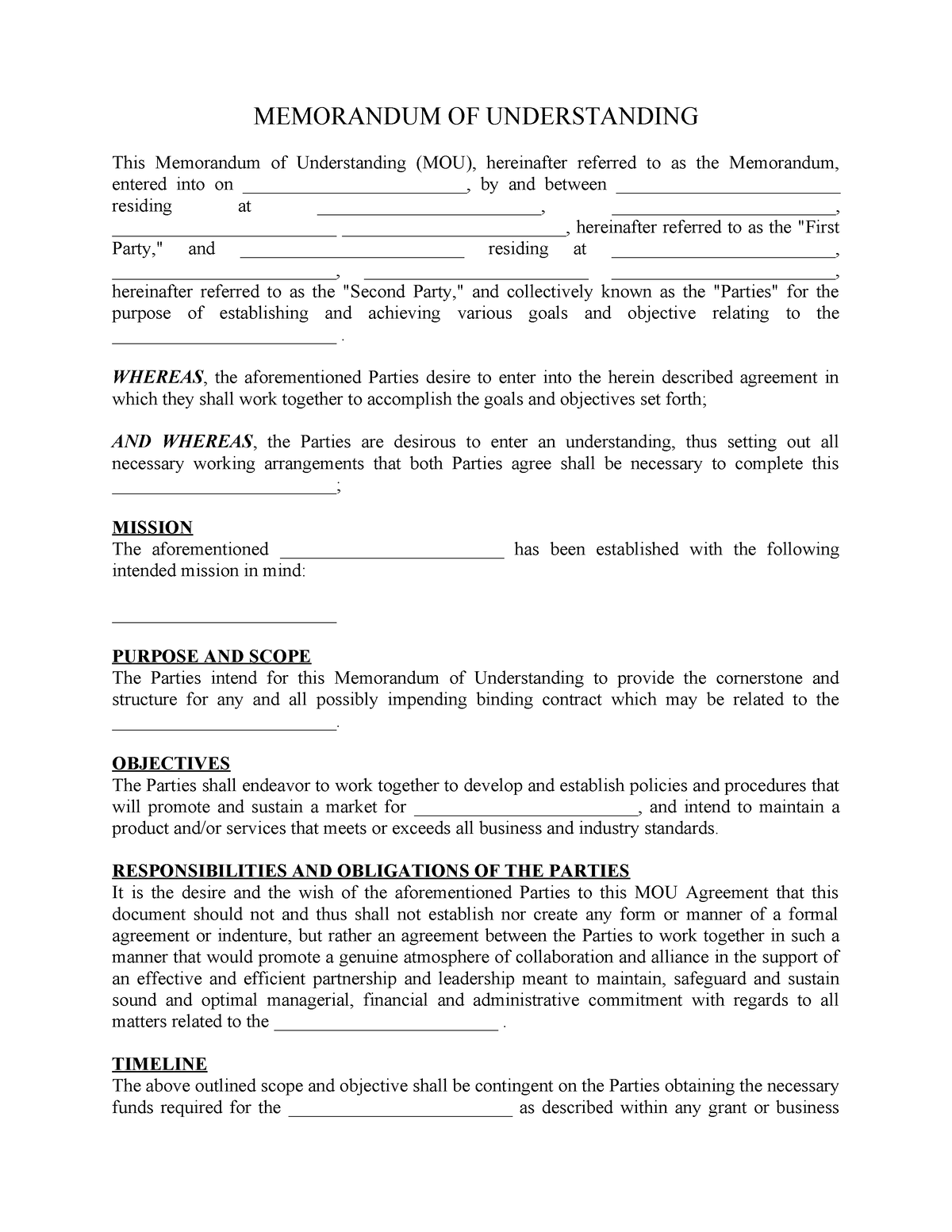 Memorandum of Agreement Template - MEMORANDUM OF UNDERSTANDING This ...