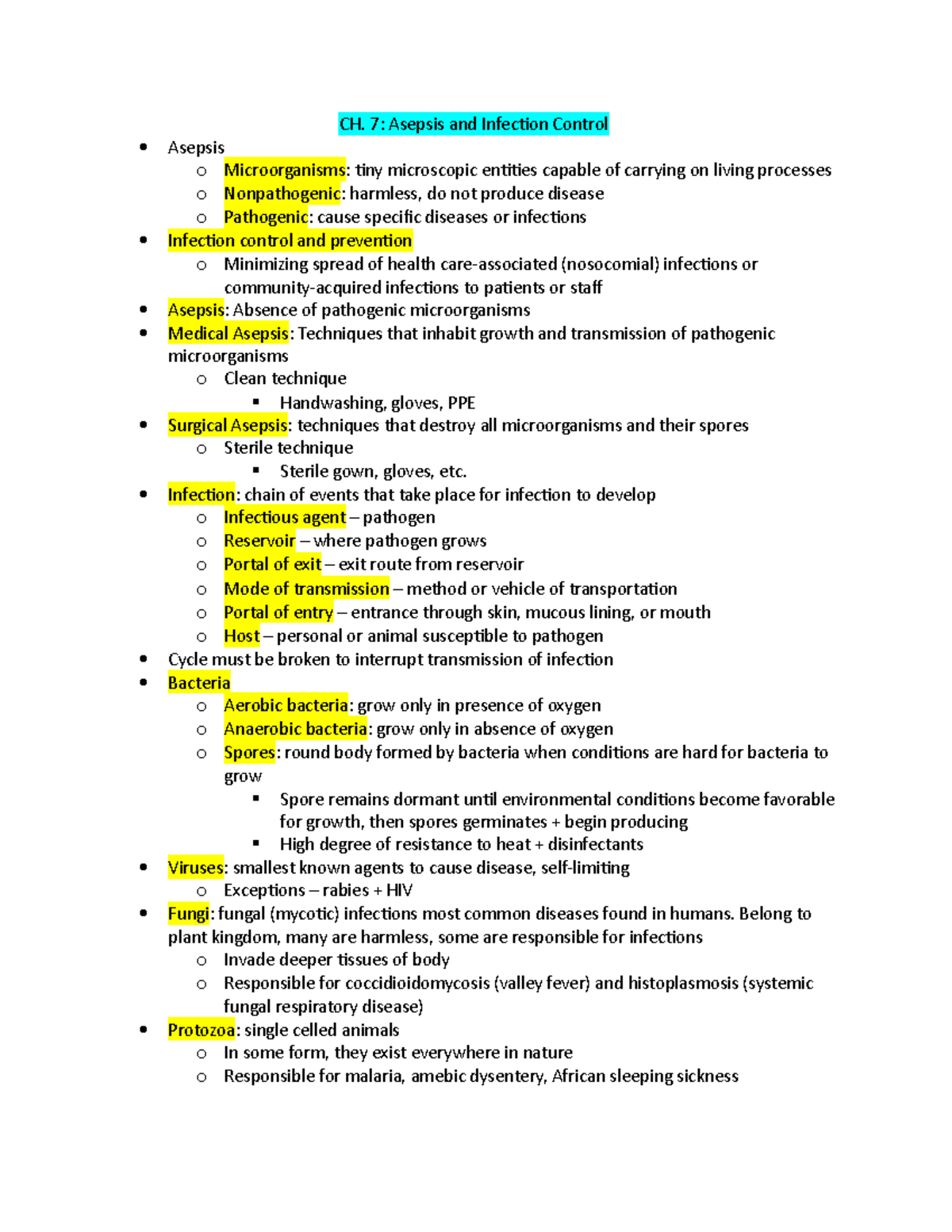 CH. 7- Asepsis And Infection Control - CH. 7: Asepsis And Infection ...