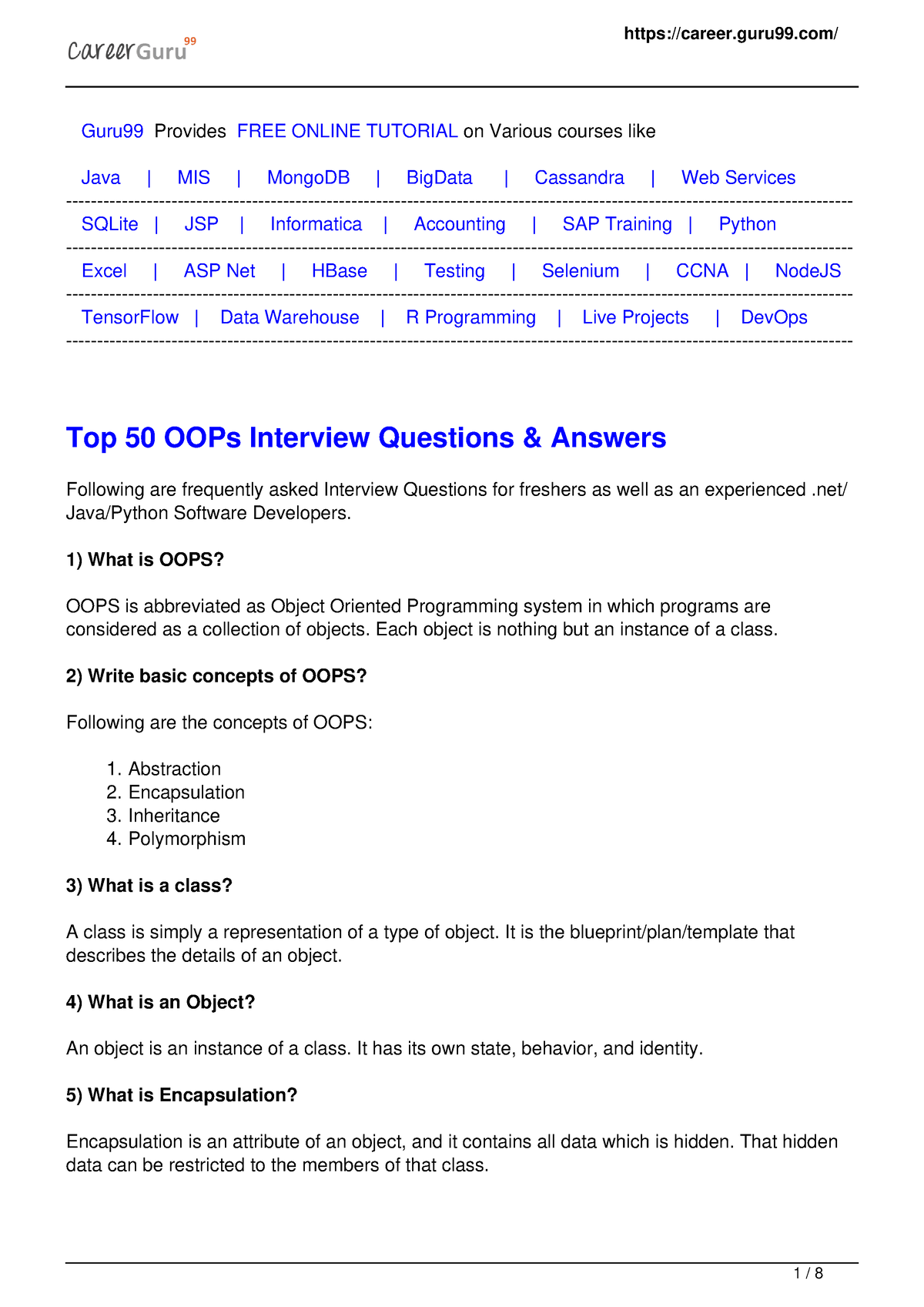 Top 50 Oops Interview Questions - Guru99 Provides FREE ONLINE TUTORIAL ...