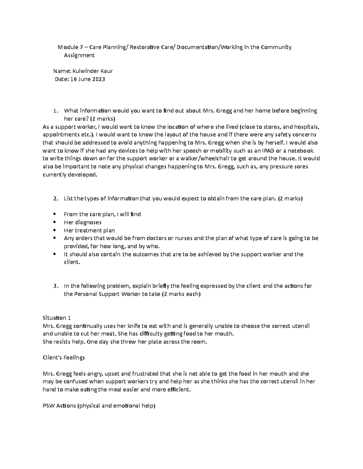 What Information Should Be Documented On The Daily Restorative Documentation Assignment 7 - download - Module 7 – Care Planning/ Restorative Care