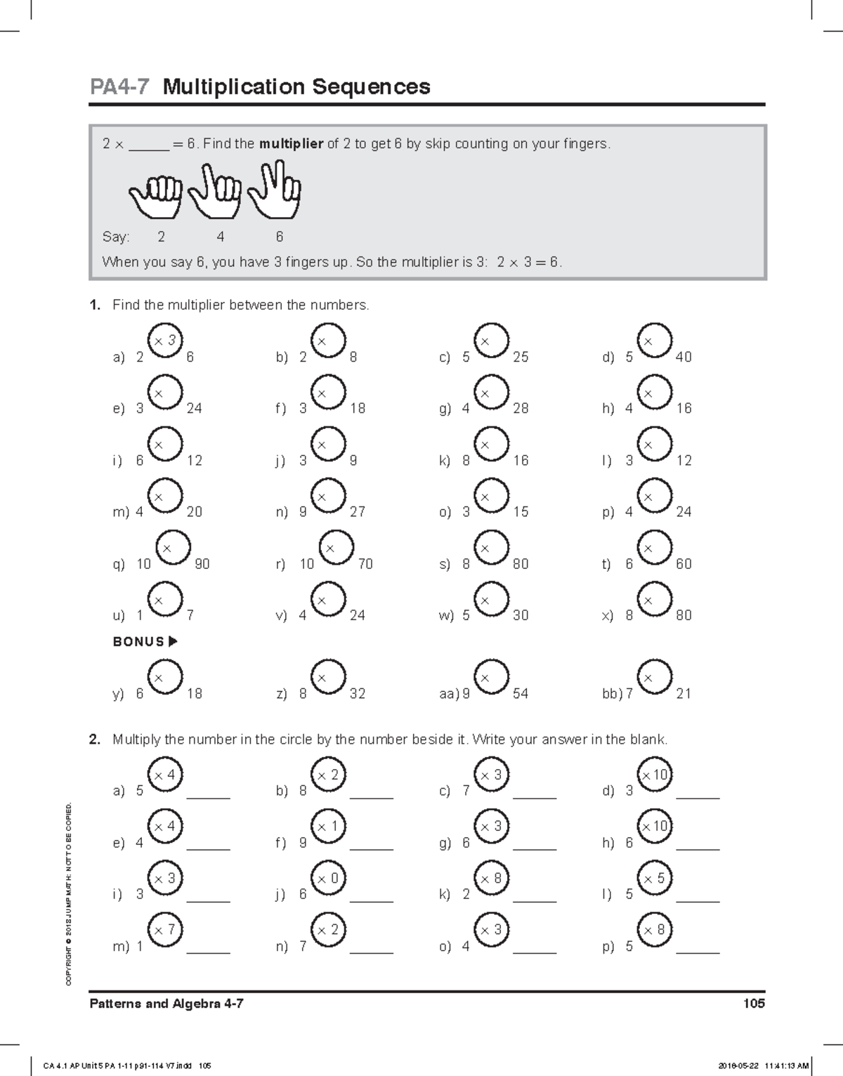 Grade 4 Worksheets Patterns and Algebra - Patterns and Algebra 4-7 105 ...