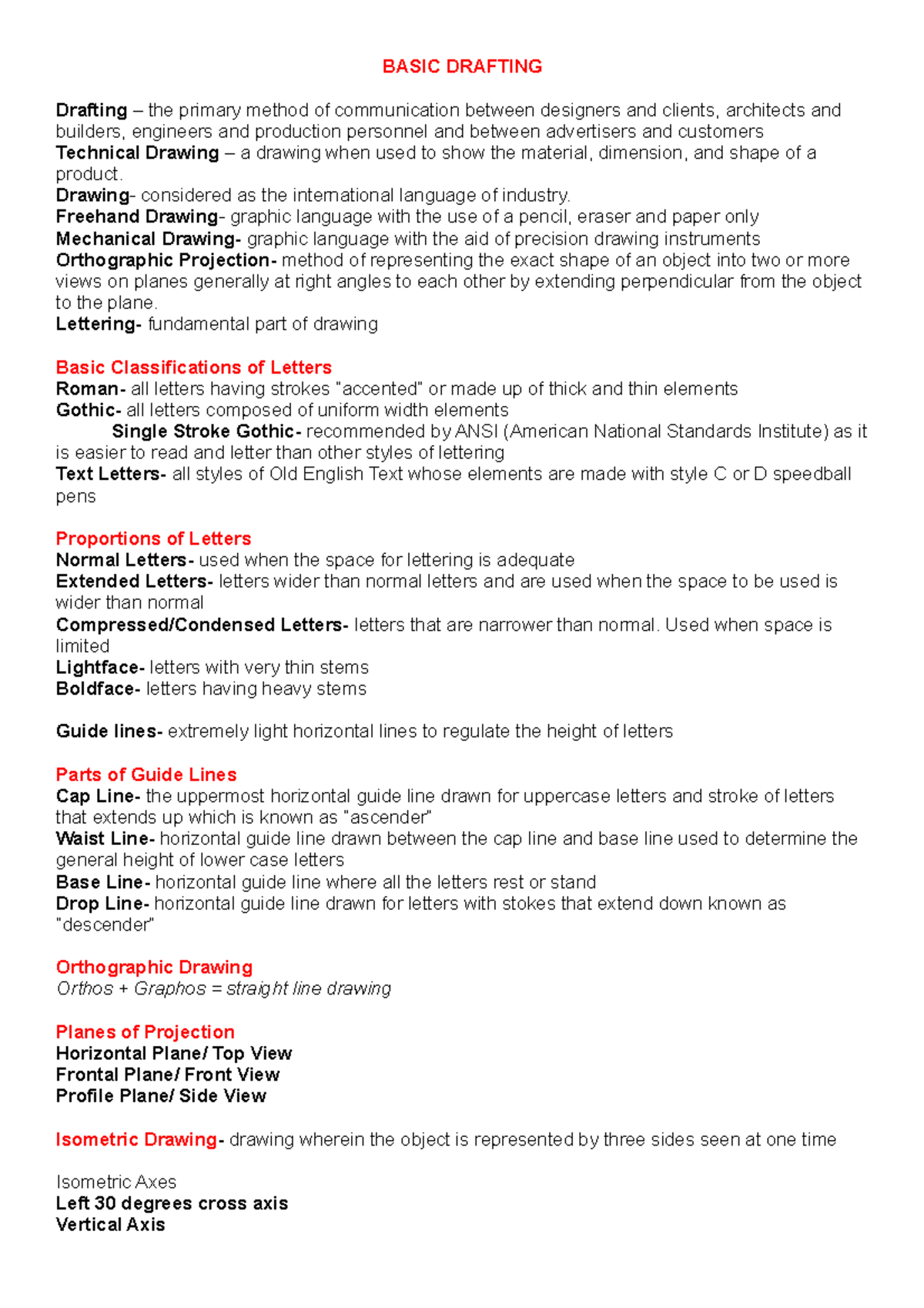 Drafting Notes LET is coming. Use this to review. BASIC DRAFTING