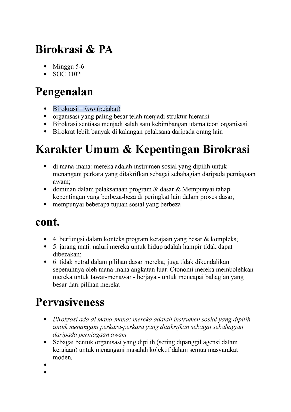 Birokrasi Lecture Notes 3 Birokrasi Amp Pa Minggu 5 Soc 3102 Pengenalan Birokrasi Studocu