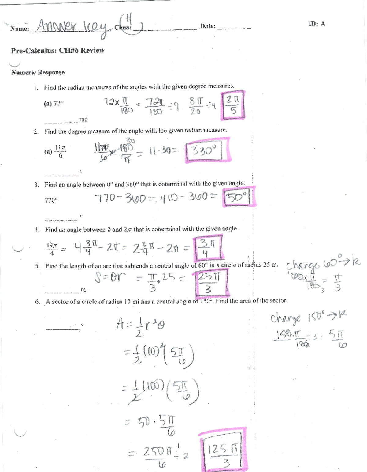 Precal ch6 review answer key - MAT 171 - Studocu