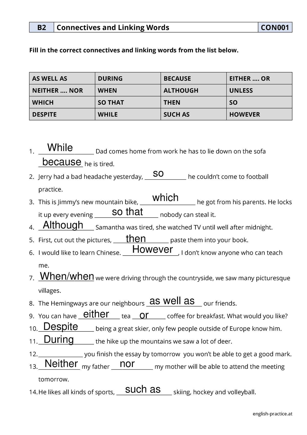 Con001-1 - Con001-1 - english-practice B2 Connectives and Linking Words ...