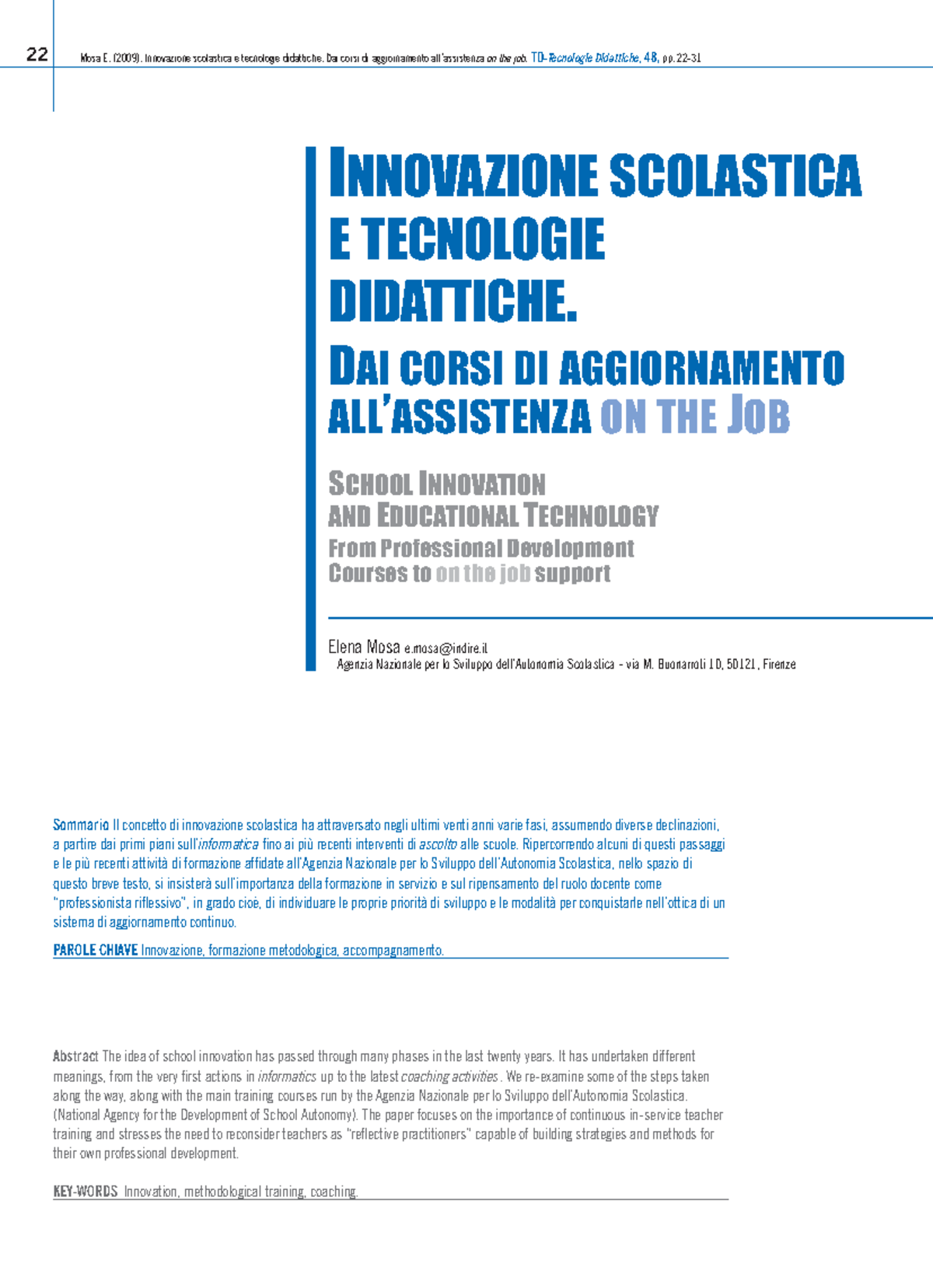 Innovazione Scolastica E Tecnologie Didattiche - 22 Mosa E. (2009 ...