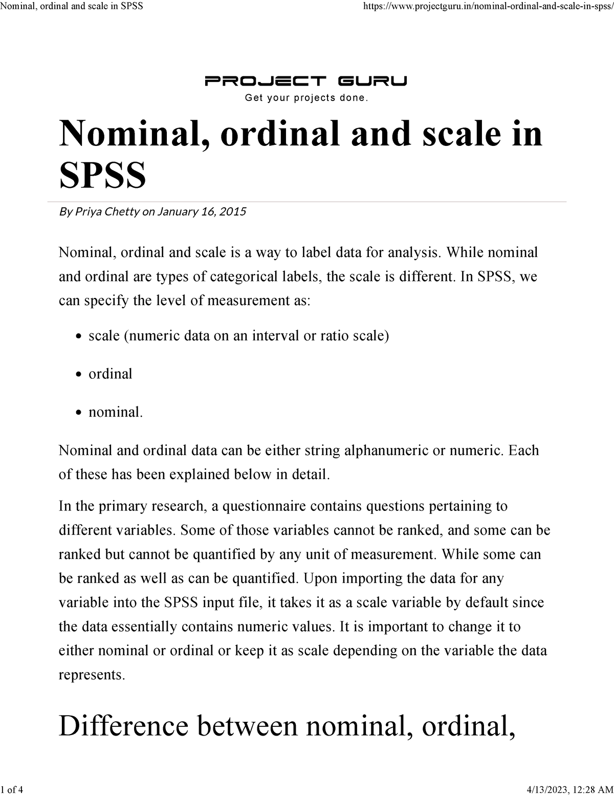 Nominal, ordinal and scale in SPSS - ECON 3008 - UniSA - Studocu