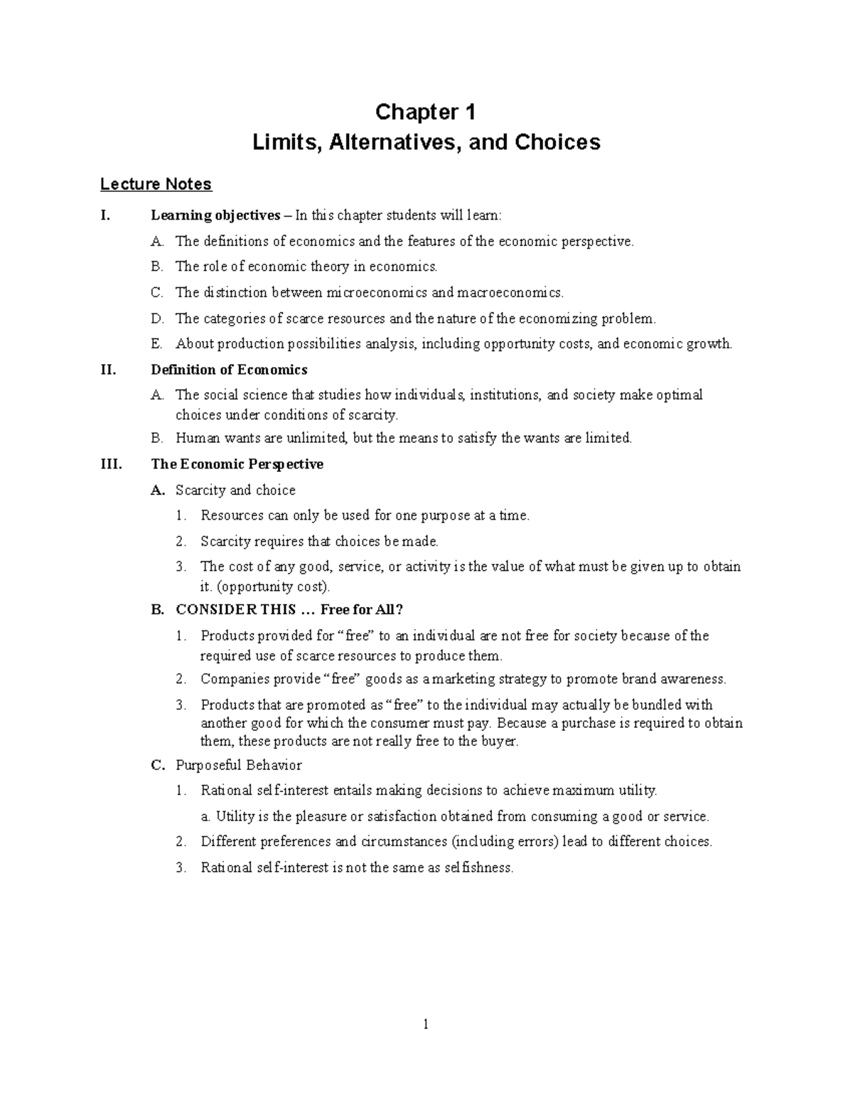 Chapter 1 Notes - Chapter 1 Limits, Alternatives, and Choices Lecture ...
