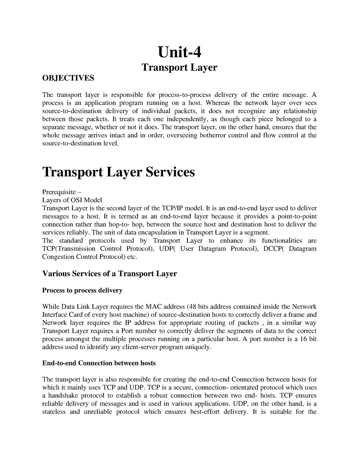 Unit-4 Transport Layer - Unit- Transport Layer OBJECTIVES The Transport ...