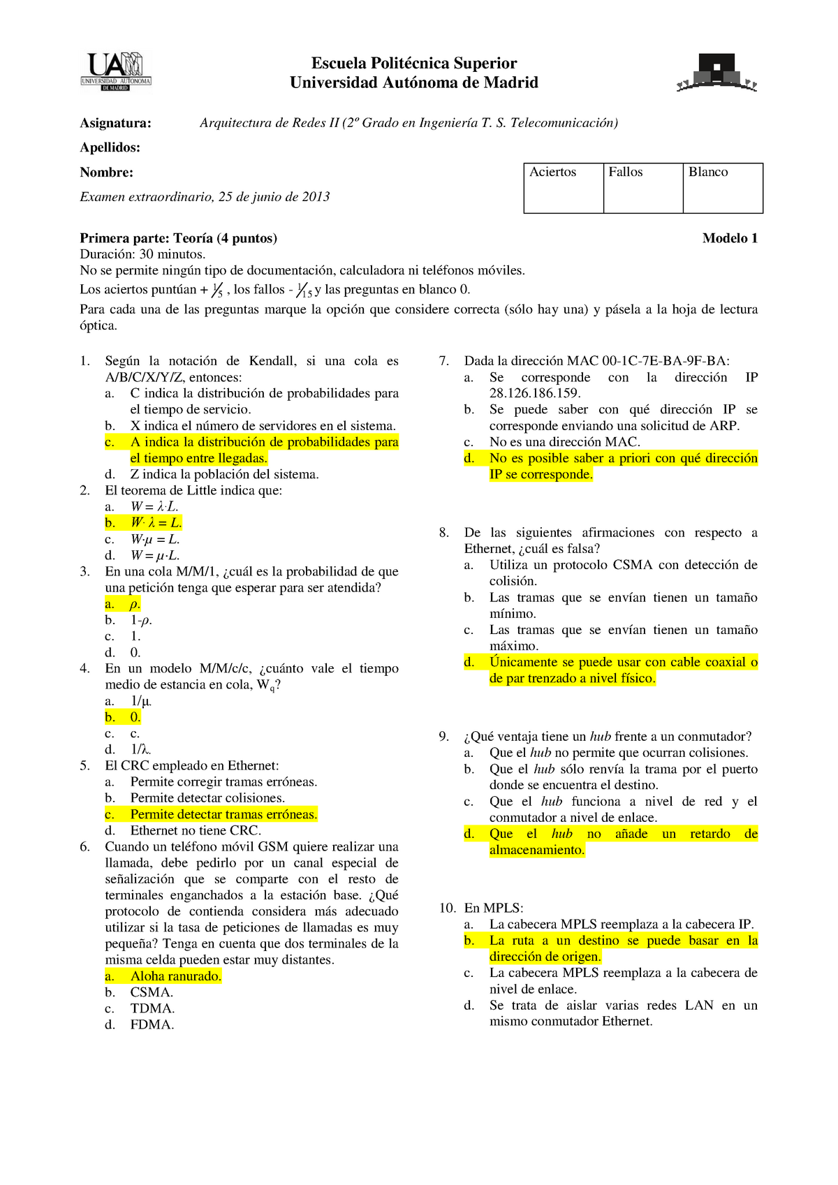 Examen 25 Junio 2013 Preguntas Y Respuestas 15320 Uam Studocu