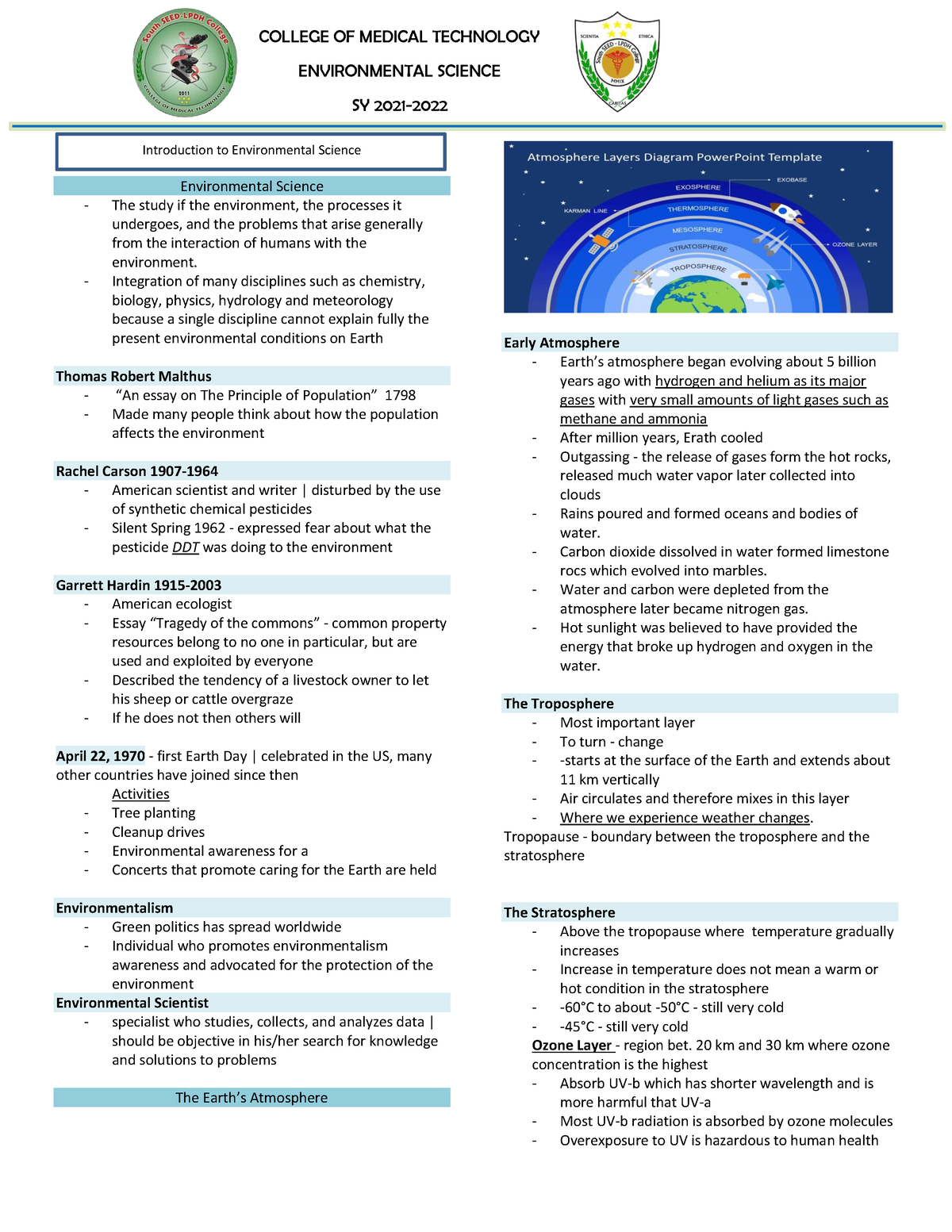 Environmental Science Prelim Notes - ENVIRONMENTAL SCIENCE SY 2021 ...