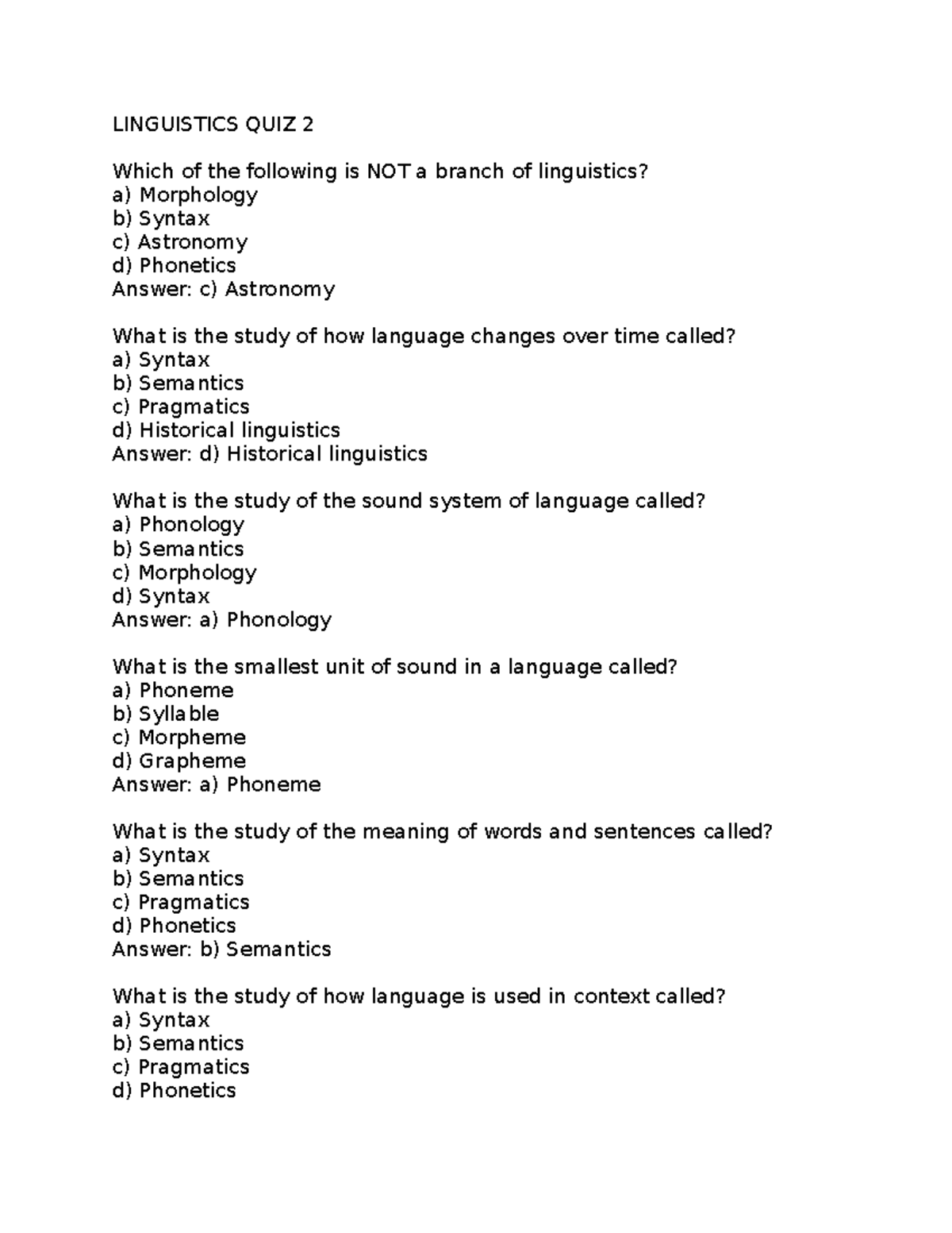 Linguistics QUIZ 2 - QUIZ - LINGUISTICS QUIZ 2 Which Of The Following ...