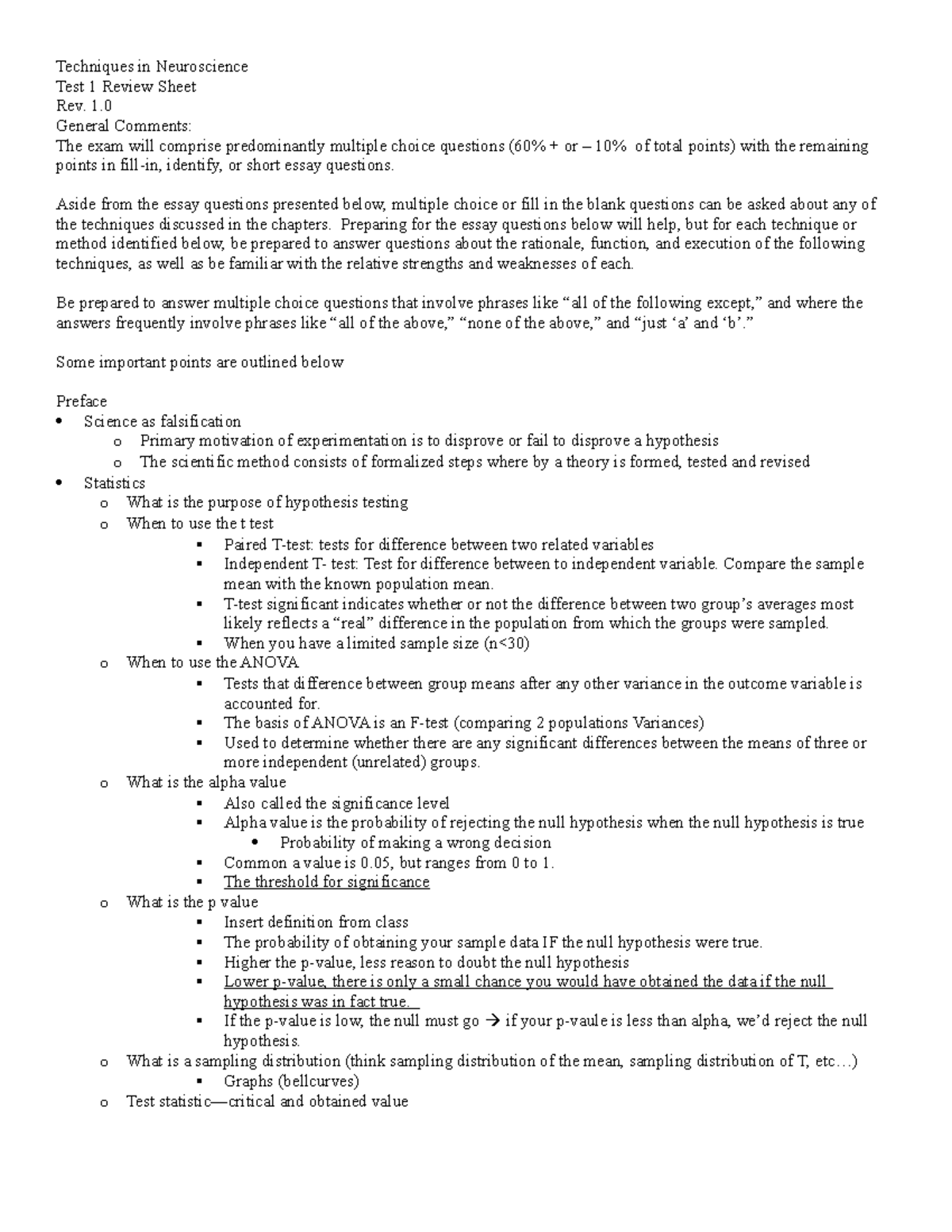 Tech exam 1 review - Exam Study Guide - Techniques in Neuroscience Test ...
