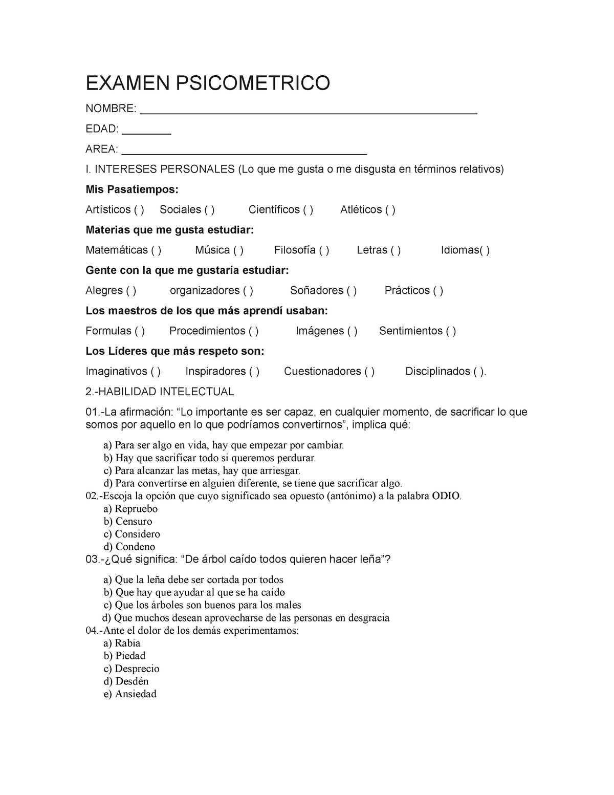 Examen Psicometrico Docx Examen Psicometrico Nombre Edad Area I The Best Porn Website 3821