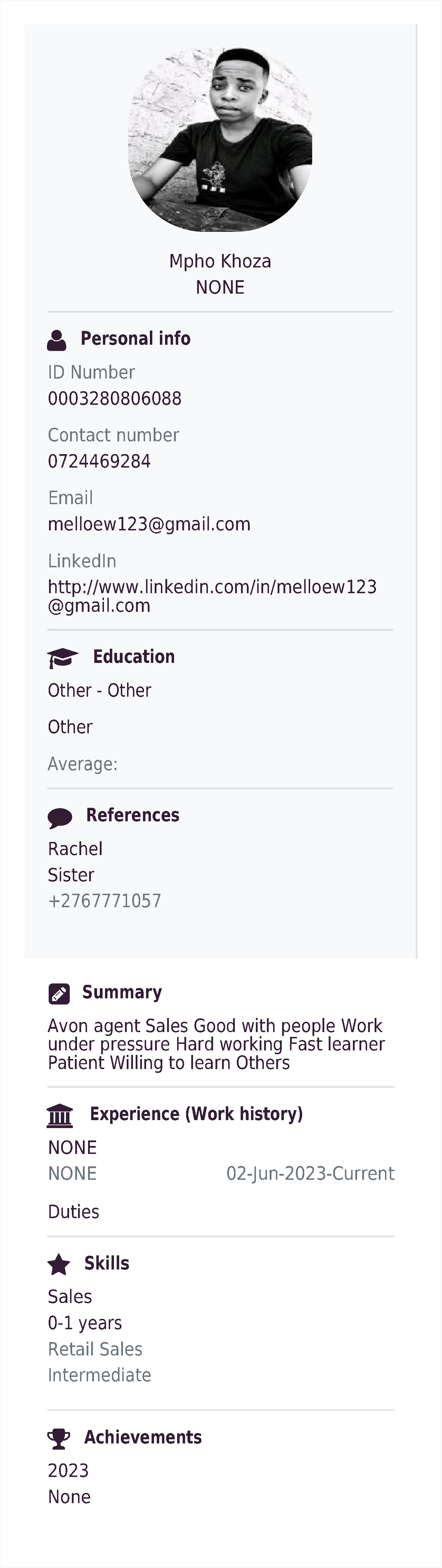 Mpho Khoza CV - Study - Mpho Khoza NONE Personal info ID Number ...