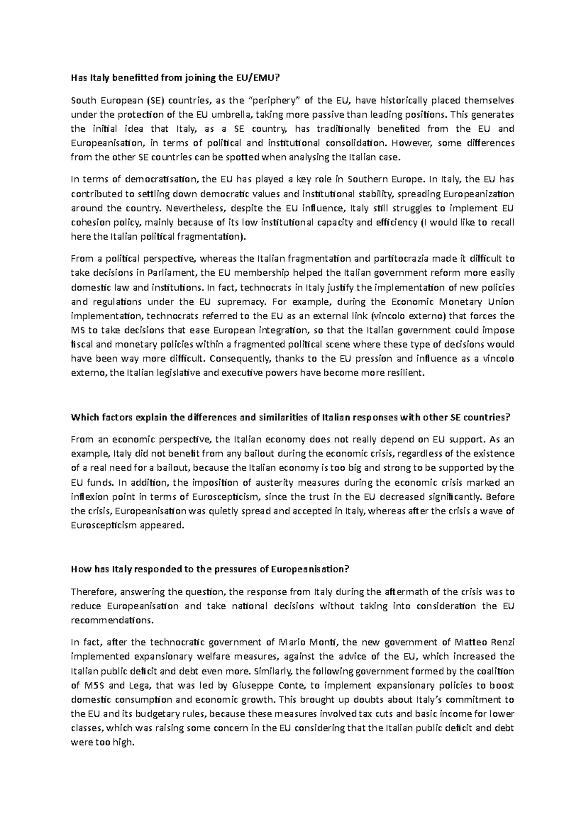 EU membership questions - Italian case - POLITIC5077 - Studocu